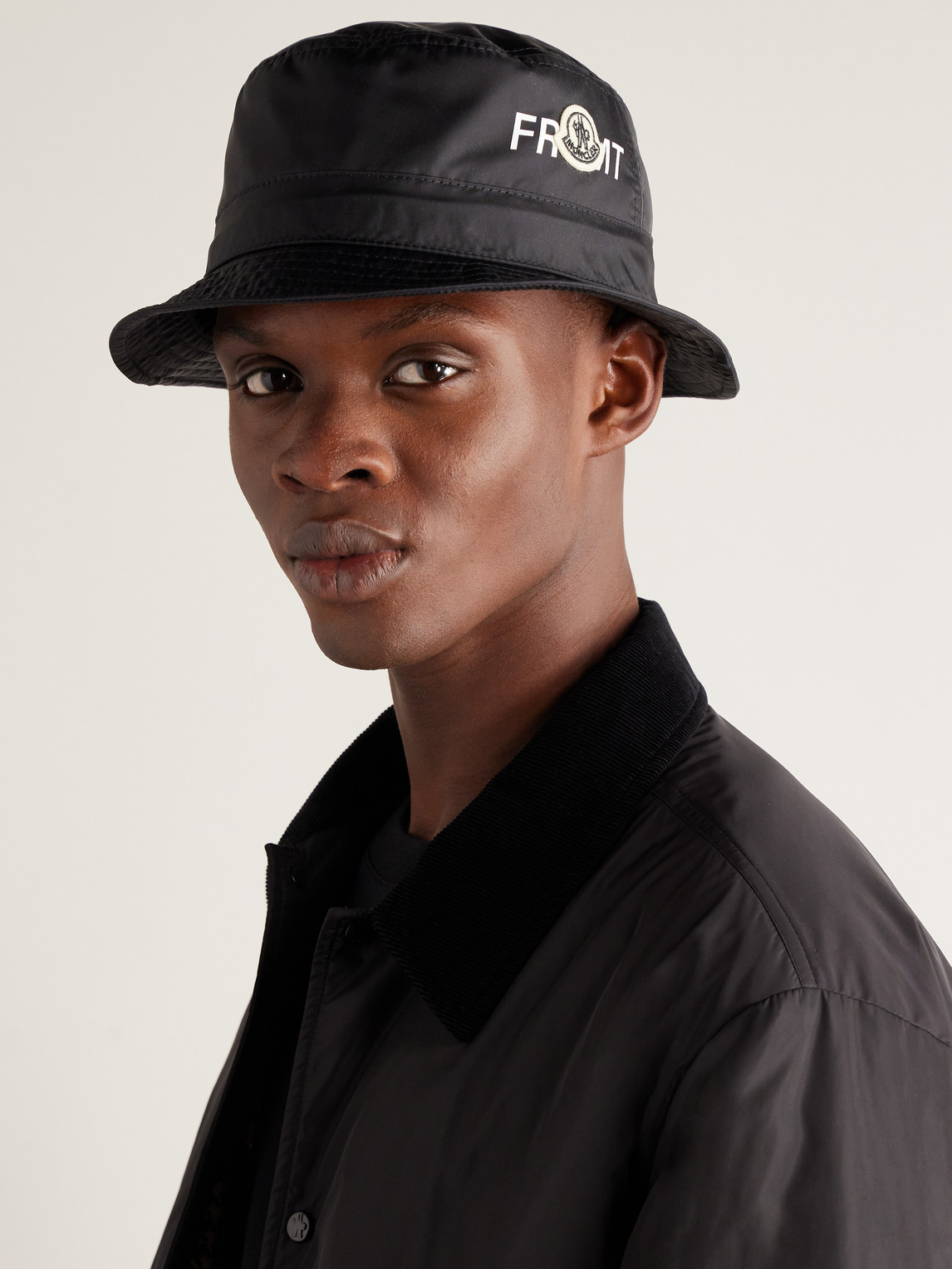 Shop Moncler Genius 7 Moncler Frgmt Hiroshi Fujiwara Logo-appliquéd Shell Bucket Hat In Black