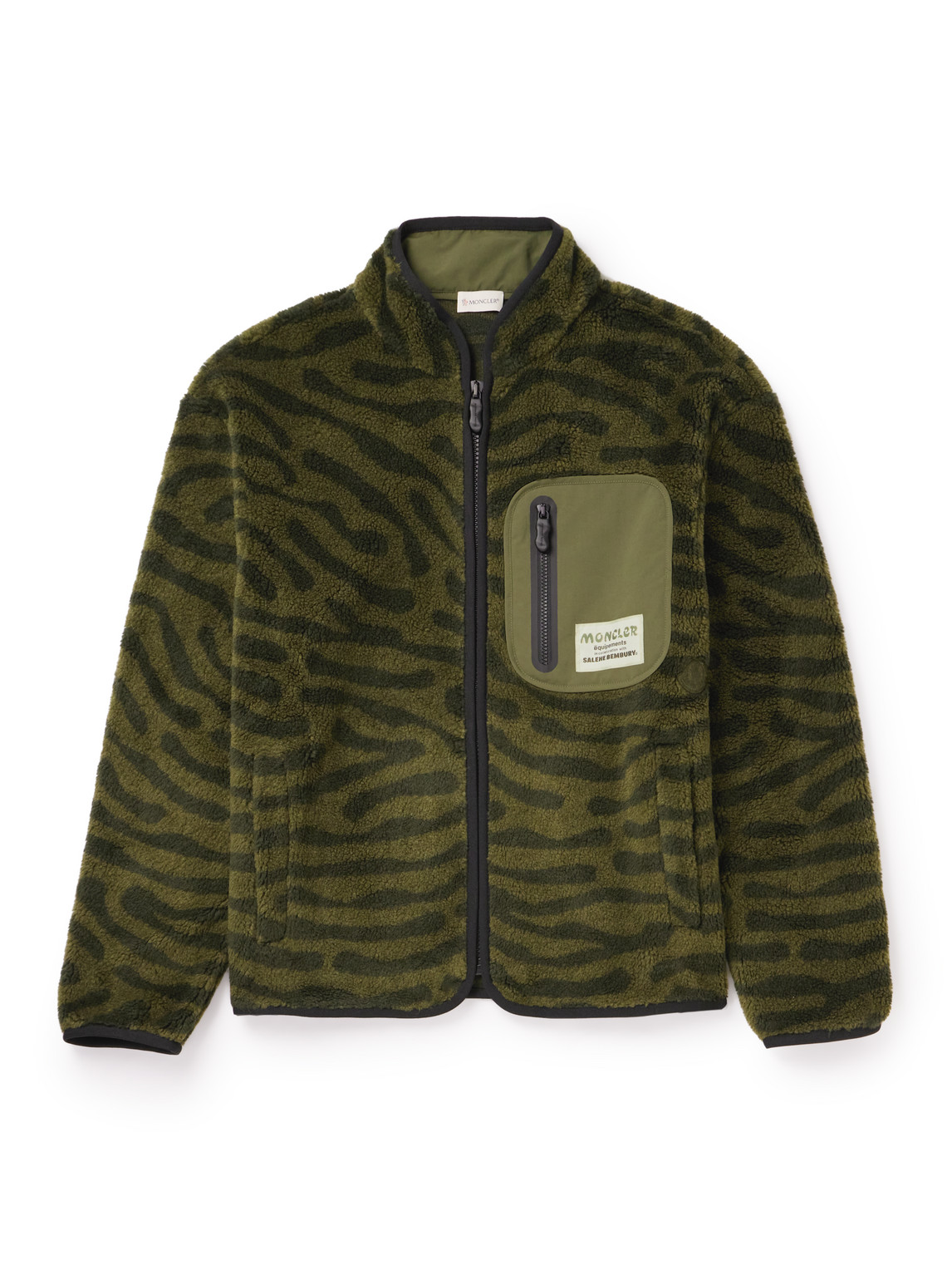 Shop Moncler Genius Salehe Bembury Shell-trimmed Zebra-print Fleece Jacket In Green