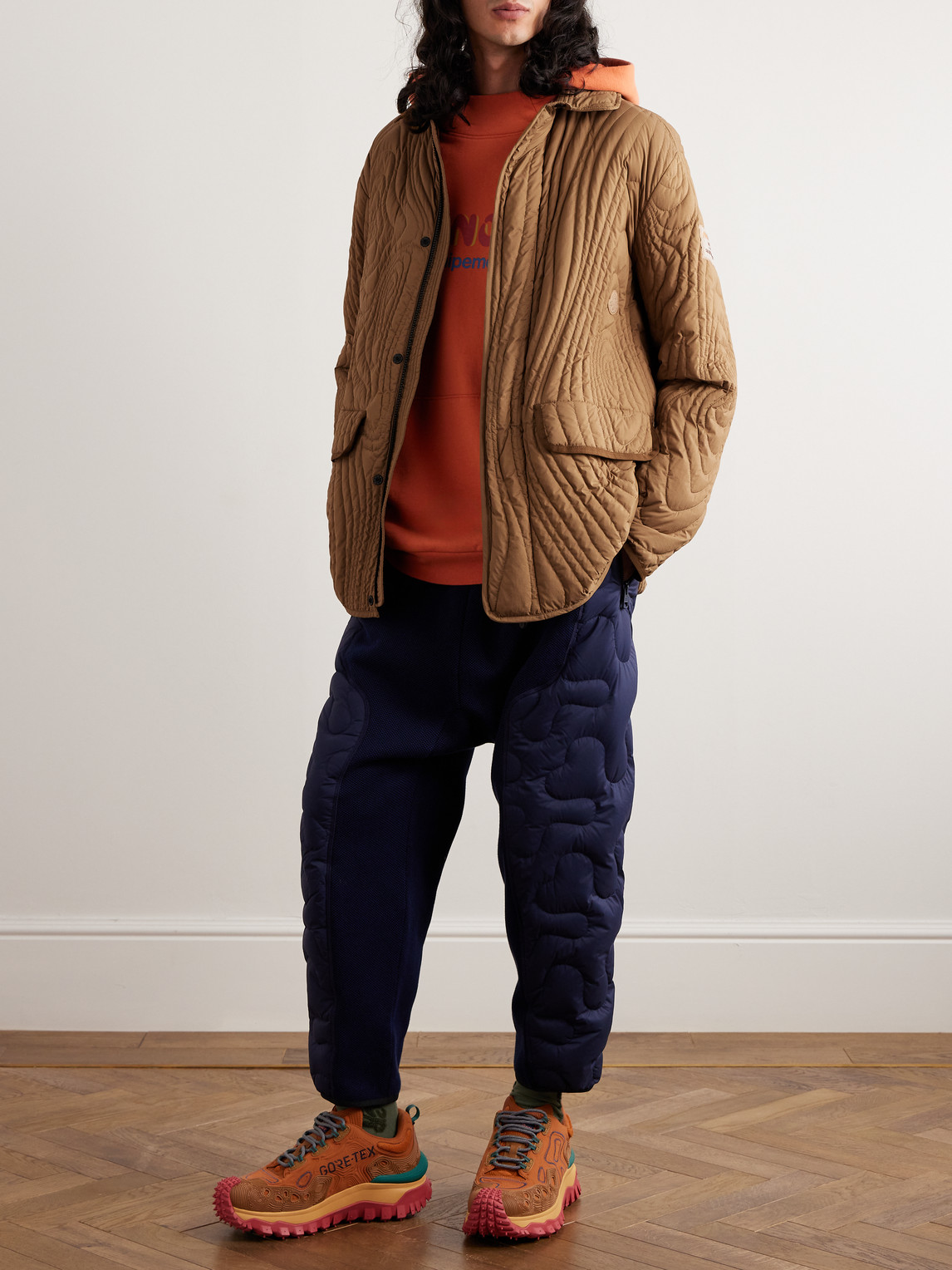 Moncler Genius Logo-patch Quilted Jacket In Orange