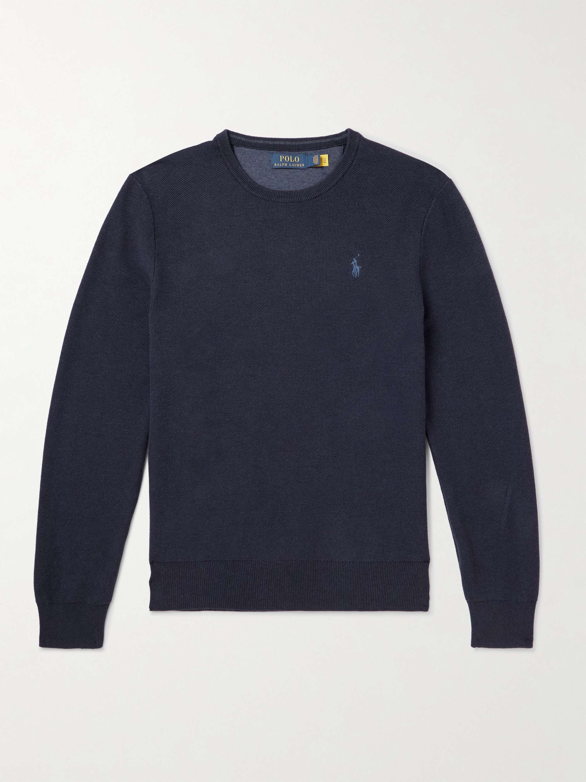 POLO RALPH LAUREN Logo-Embroidered Textured-Cotton Sweater for Men | MR ...