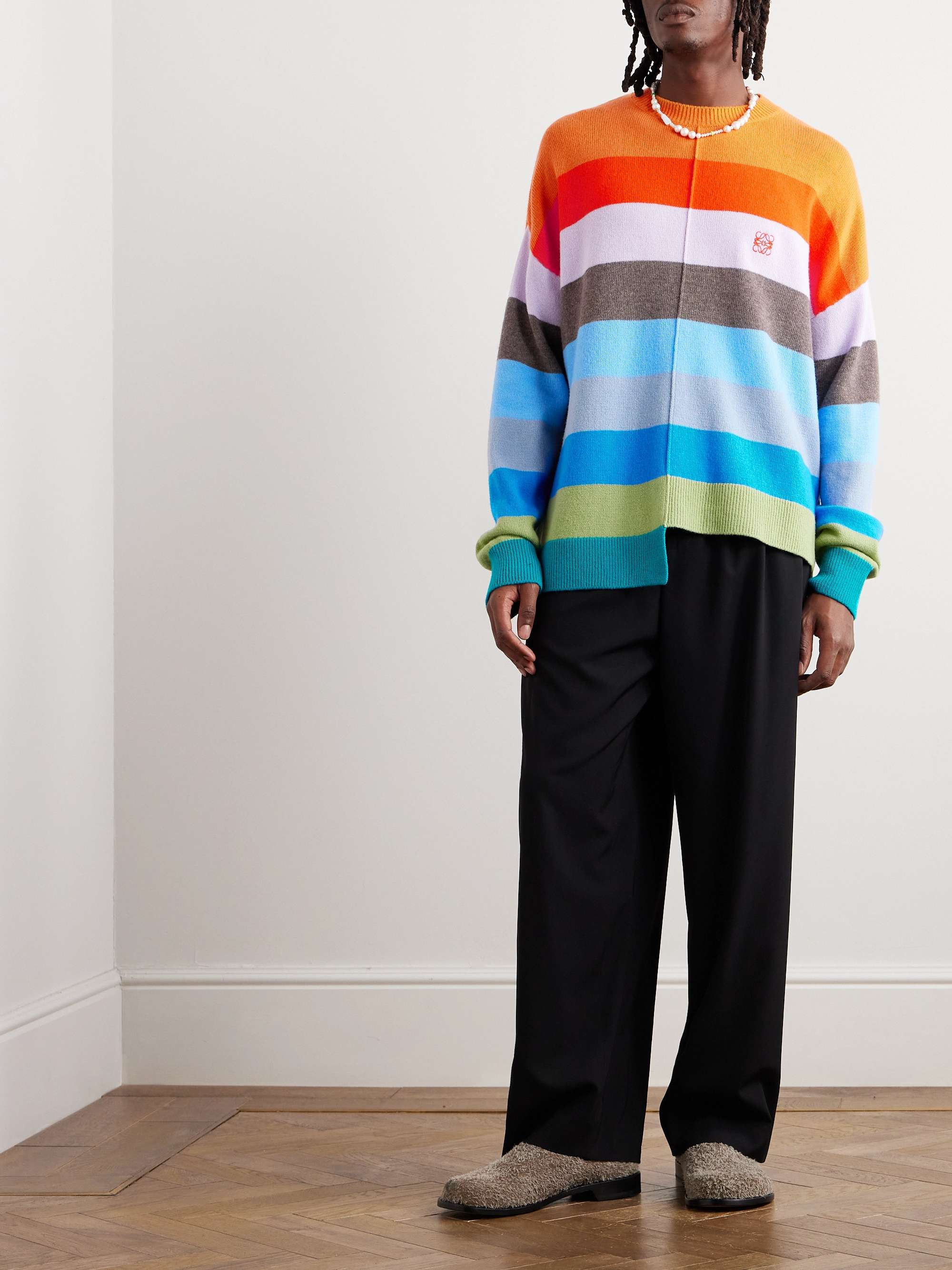 LOEWE Logo-Embroidered Striped Wool Sweater for Men | MR PORTER