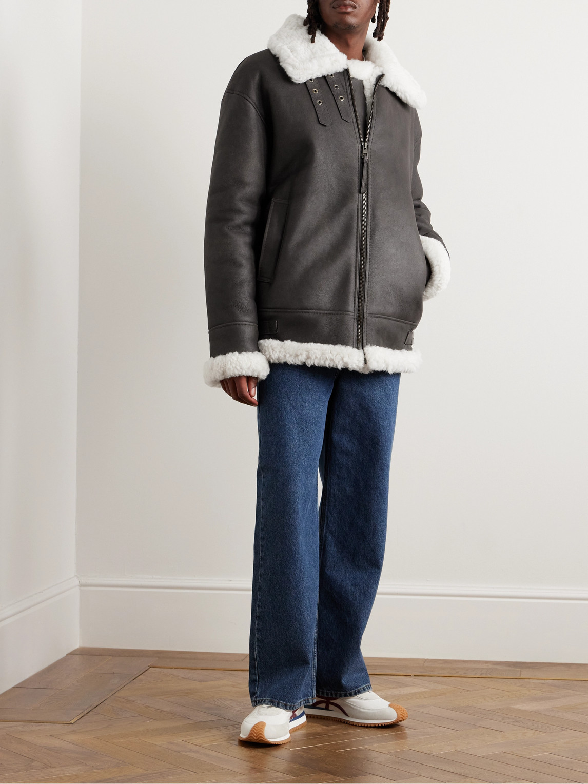 Shop Loewe Oversized Shearling-lined Leather Jacket In Brown