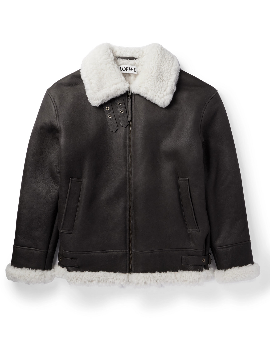 Shop Loewe Oversized Shearling-lined Leather Jacket In Brown