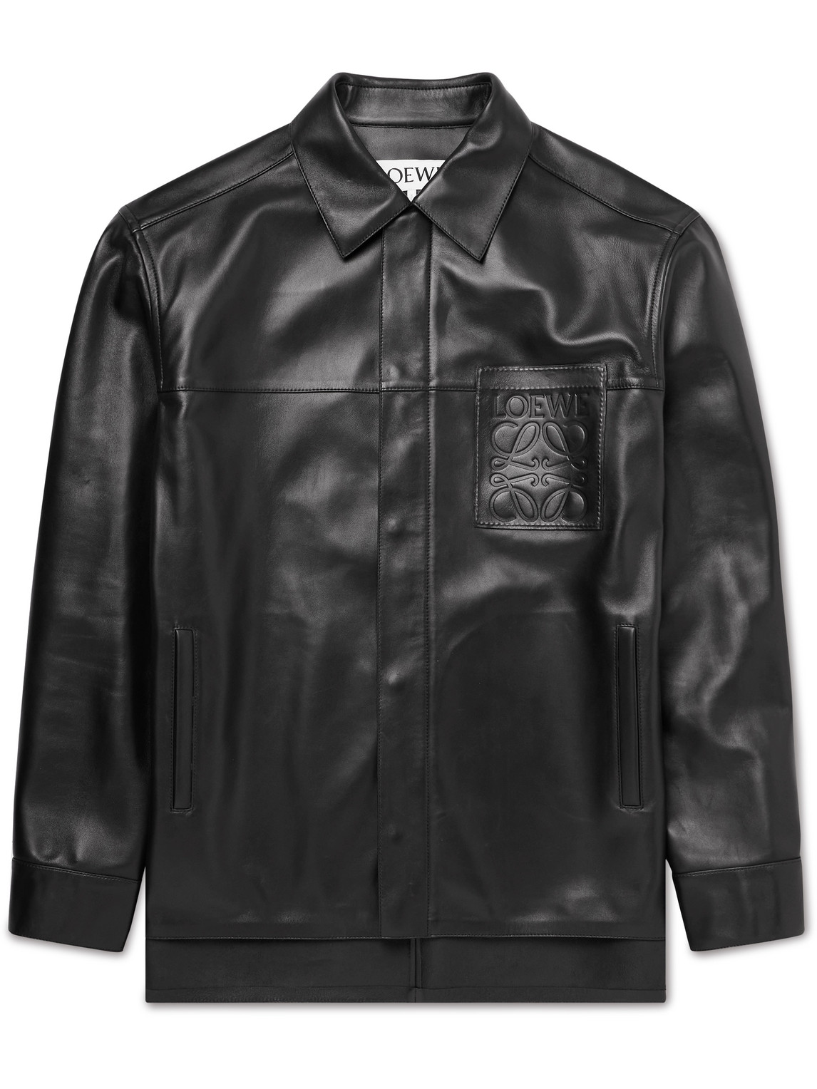 Shop Loewe Logo-debossed Leather Jacket In Black