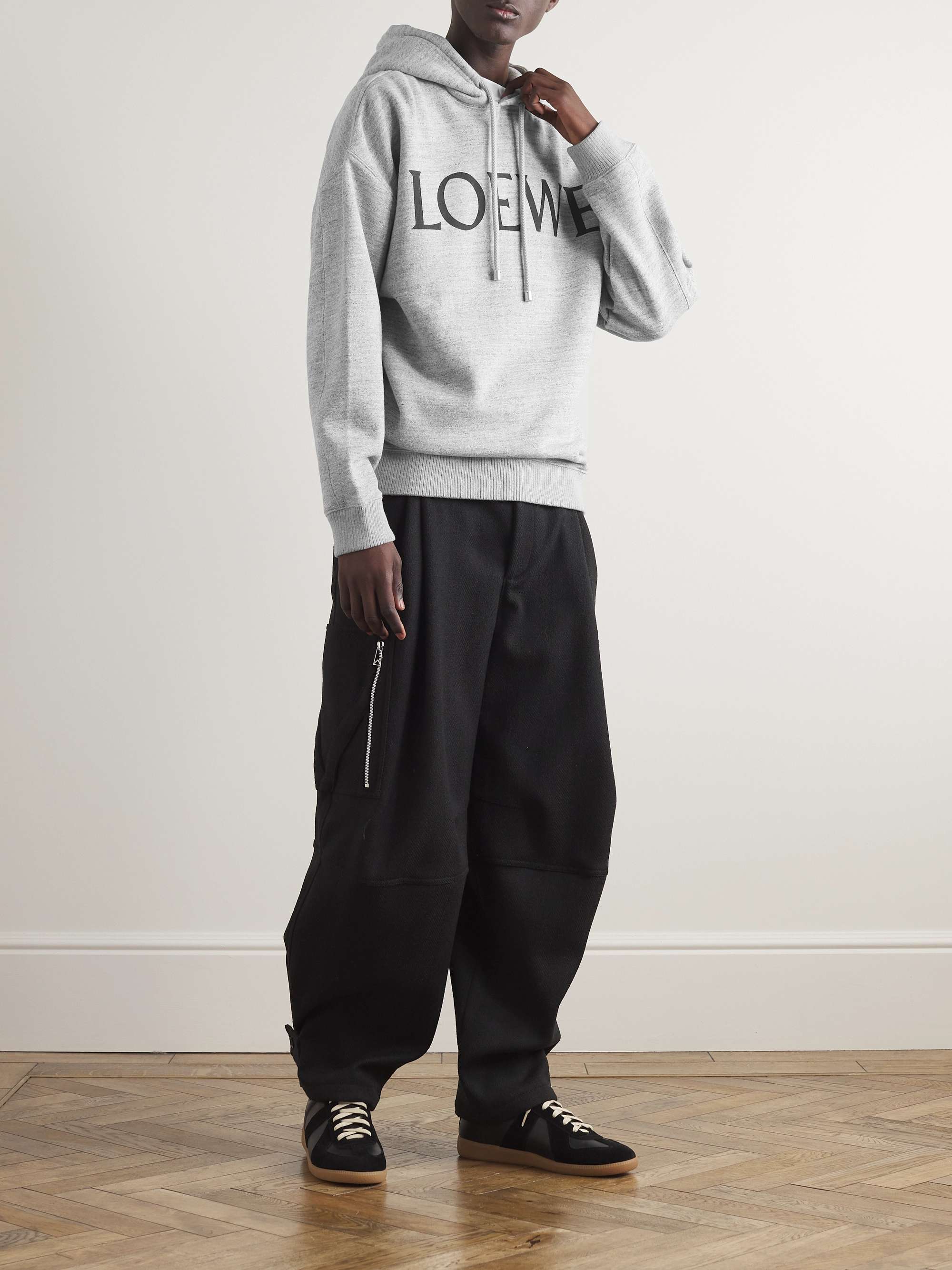 Logo Print Cotton Blend Hoodie in White - Loewe