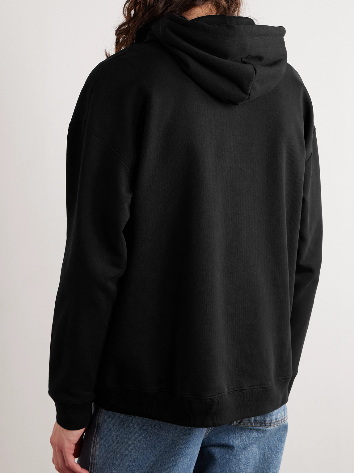 Shop Loewe Logo-debossed Leather-trimmed Cotton-jersey Hoodie In Black