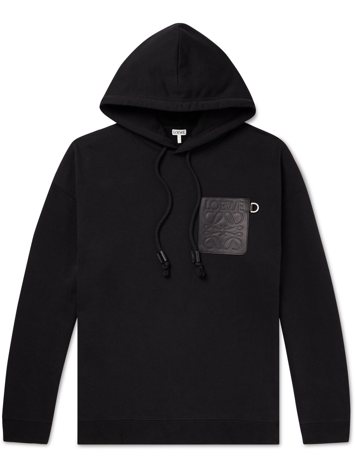 Shop Loewe Logo-debossed Leather-trimmed Cotton-jersey Hoodie In Black