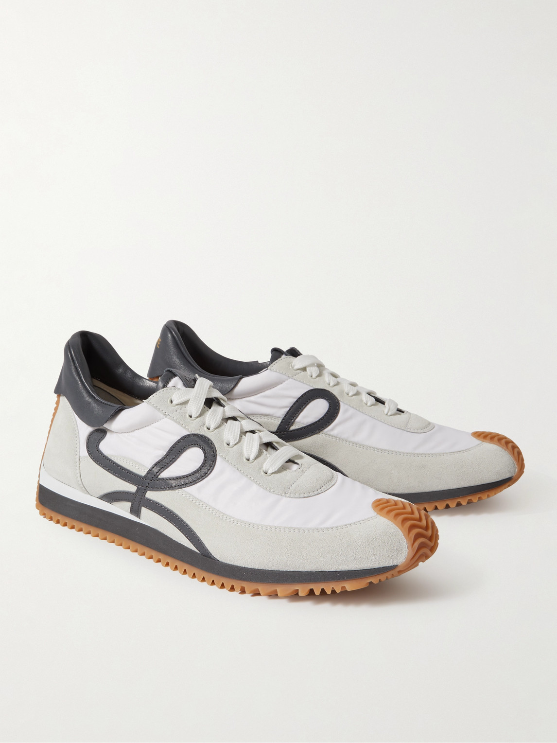 Shop Loewe Flow Runner Leather-trimmed Suede And Shell Sneakers In White
