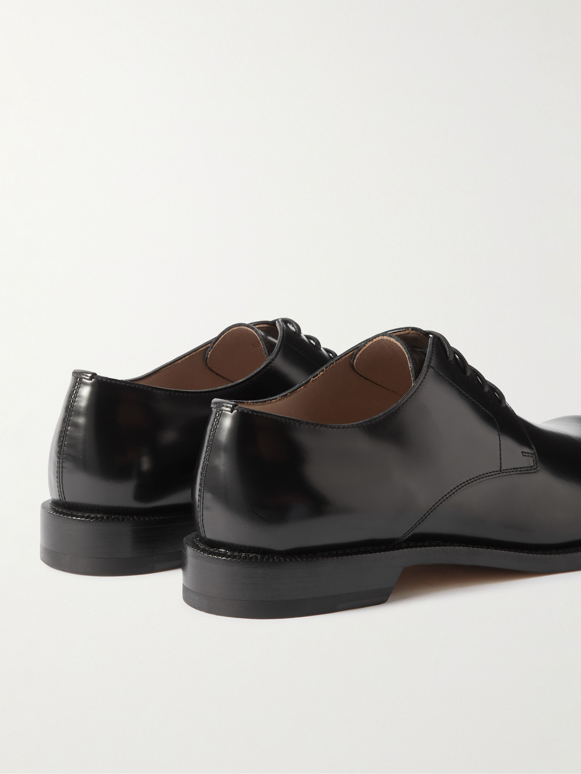 Shop Loewe Terra Glossed-leather Derby Shoes In Black