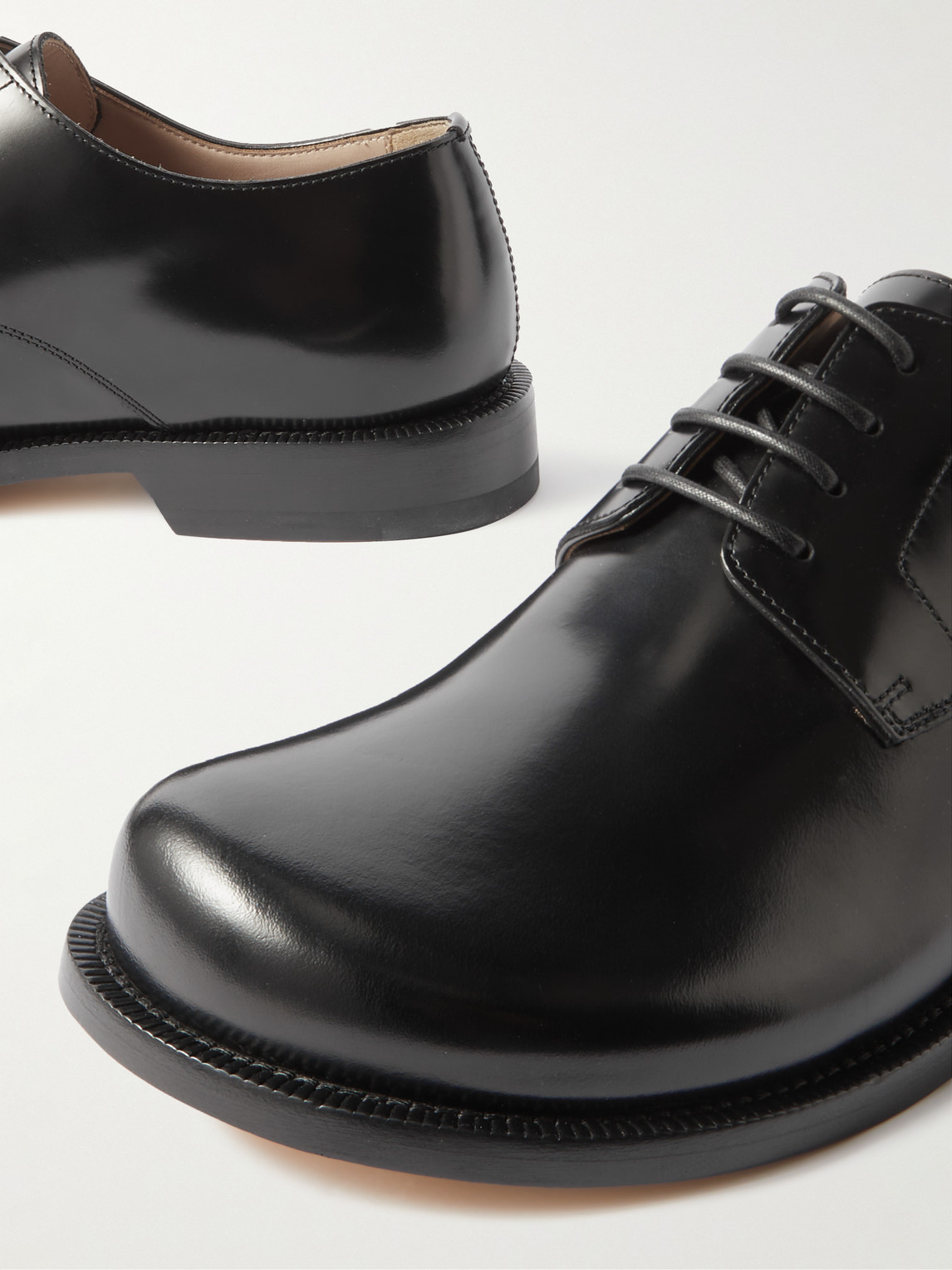 Shop Loewe Terra Glossed-leather Derby Shoes In Black