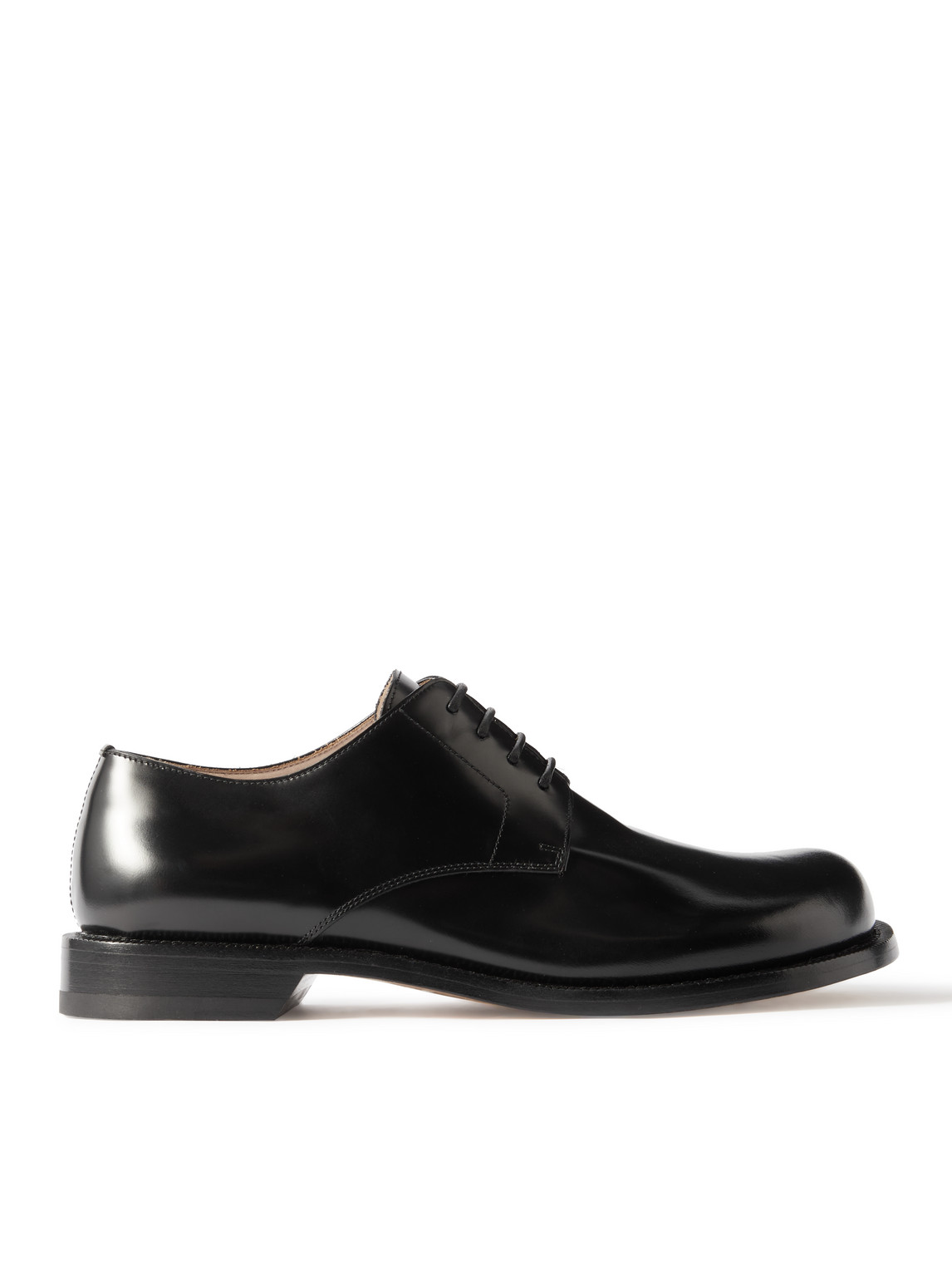 Shop Loewe Terra Glossed-leather Derby Shoes In Black