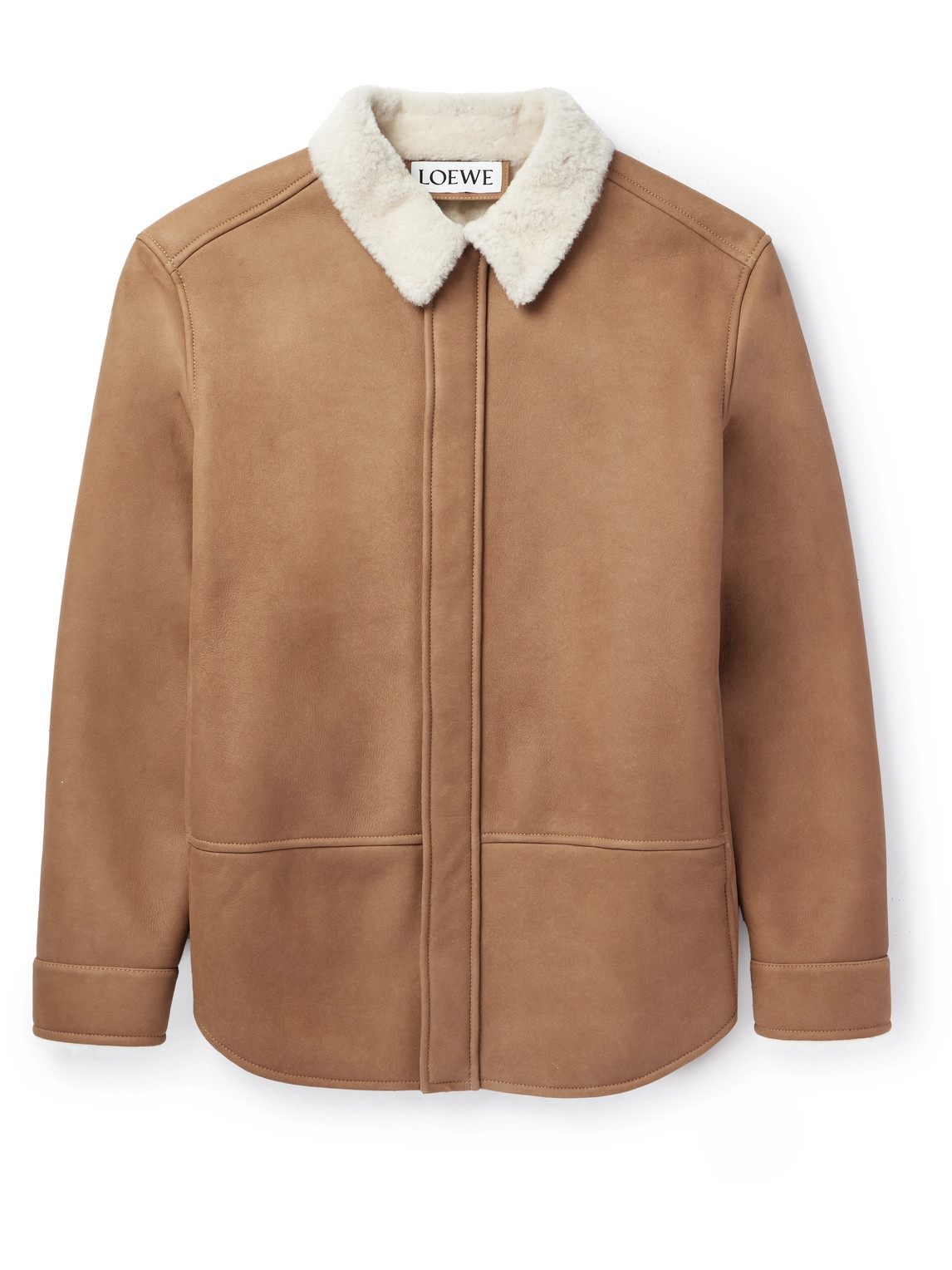 Loewe Shearling-trimmed Leather Shirt Jacket In White Champagne