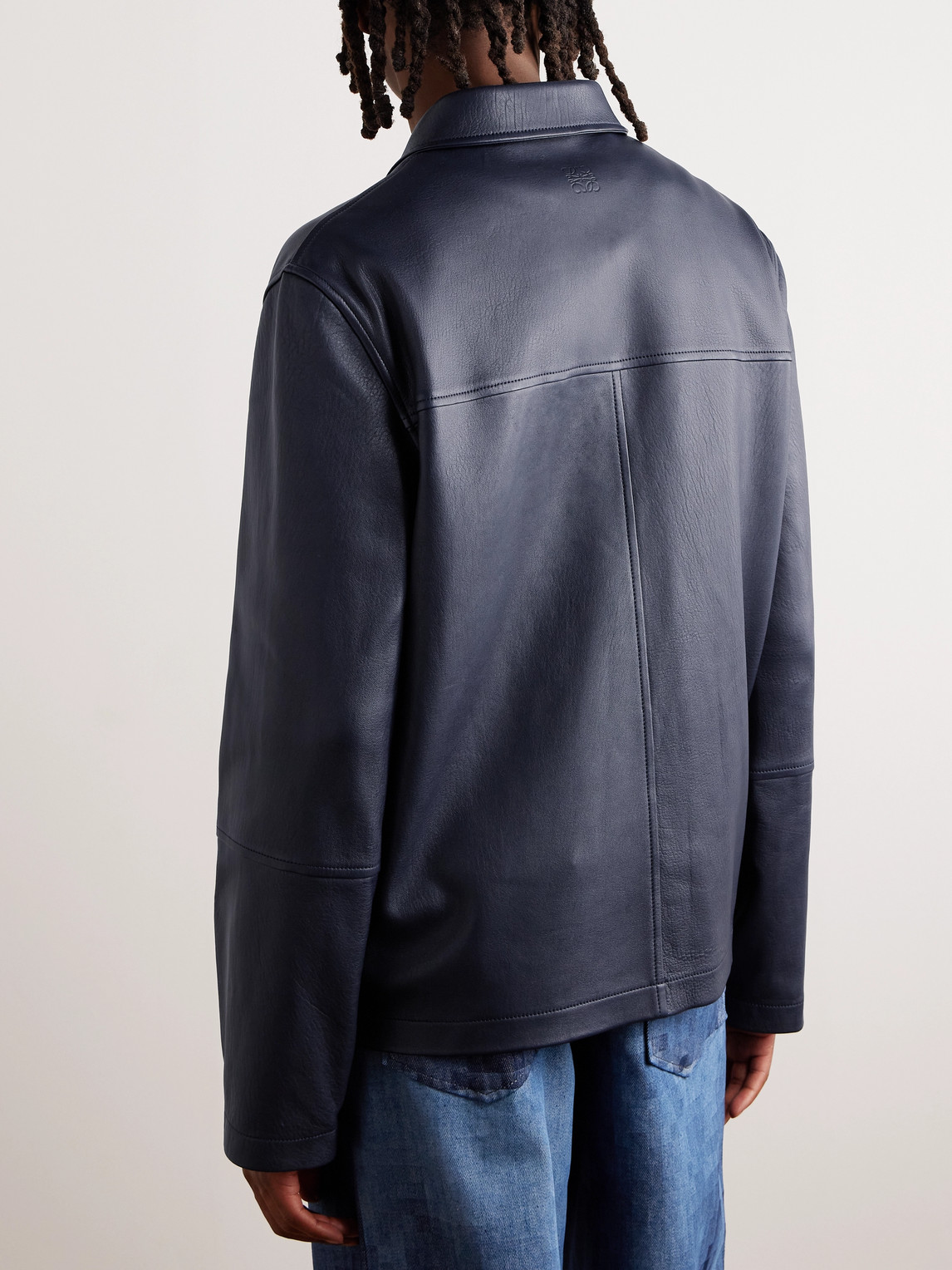 Shop Loewe Leather Jacket In Blue