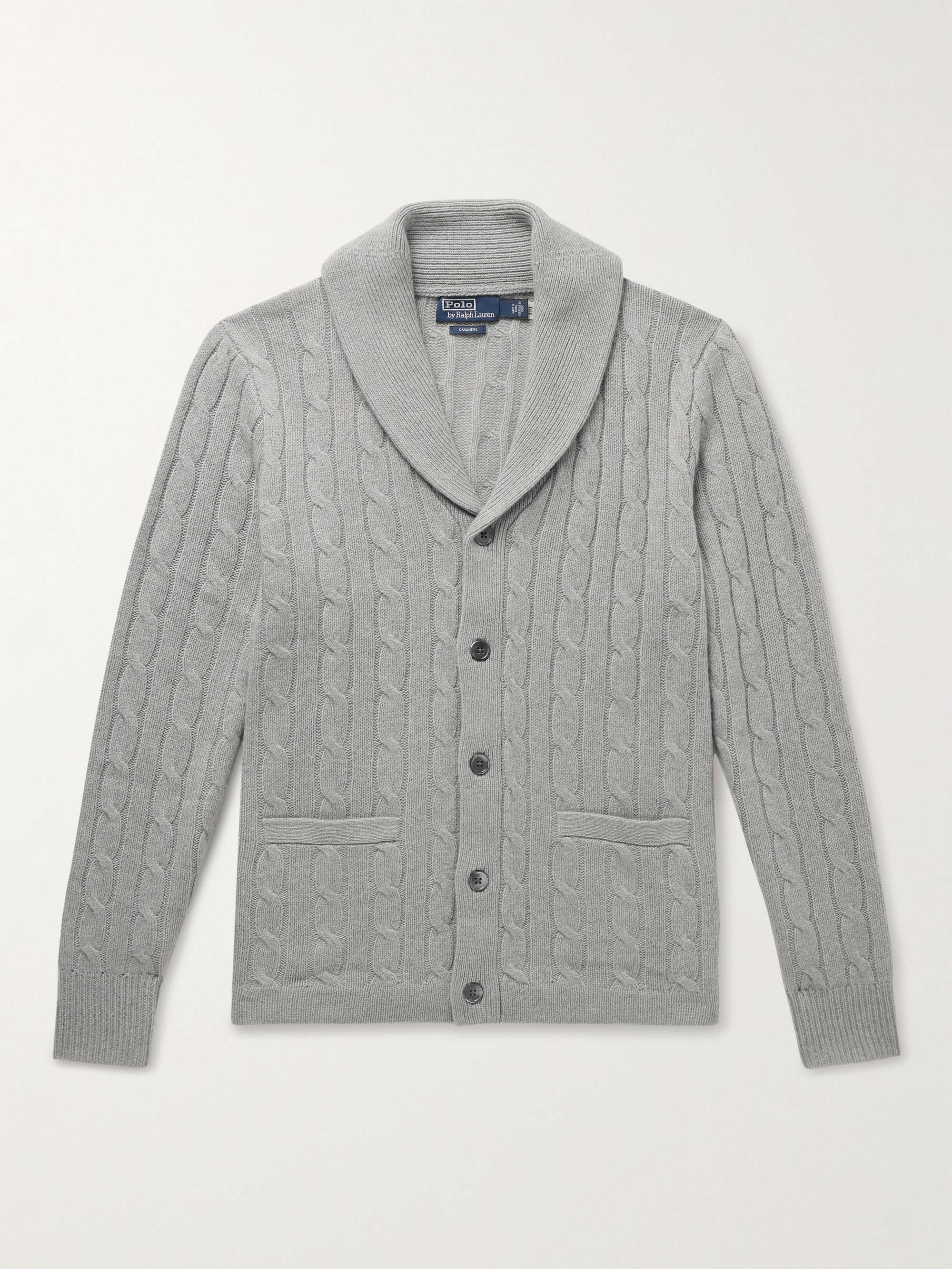 POLO RALPH LAUREN Shawl-Collar Cable-Knit Cashmere Cardigan,Gray