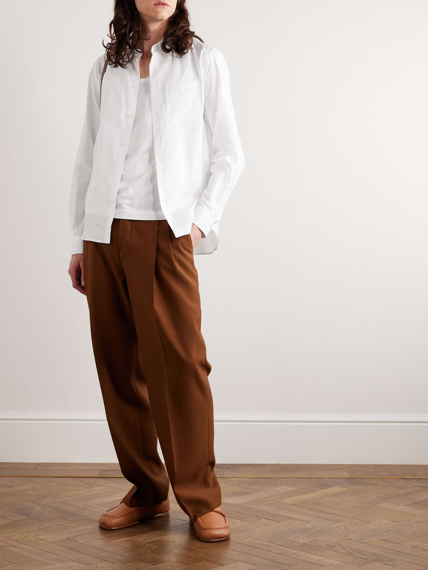 LOEWE LOGO-DEBOSSED PRINTED COTTON-TWILL SHIRT