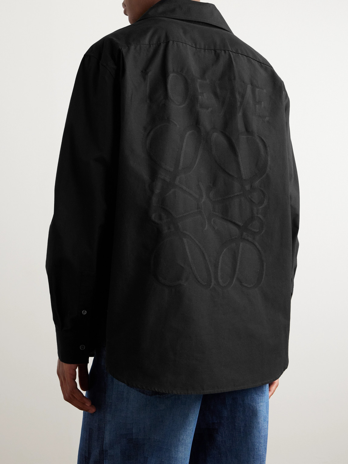 Shop Loewe Cotton-jacquard Hooded Overshirt In Black