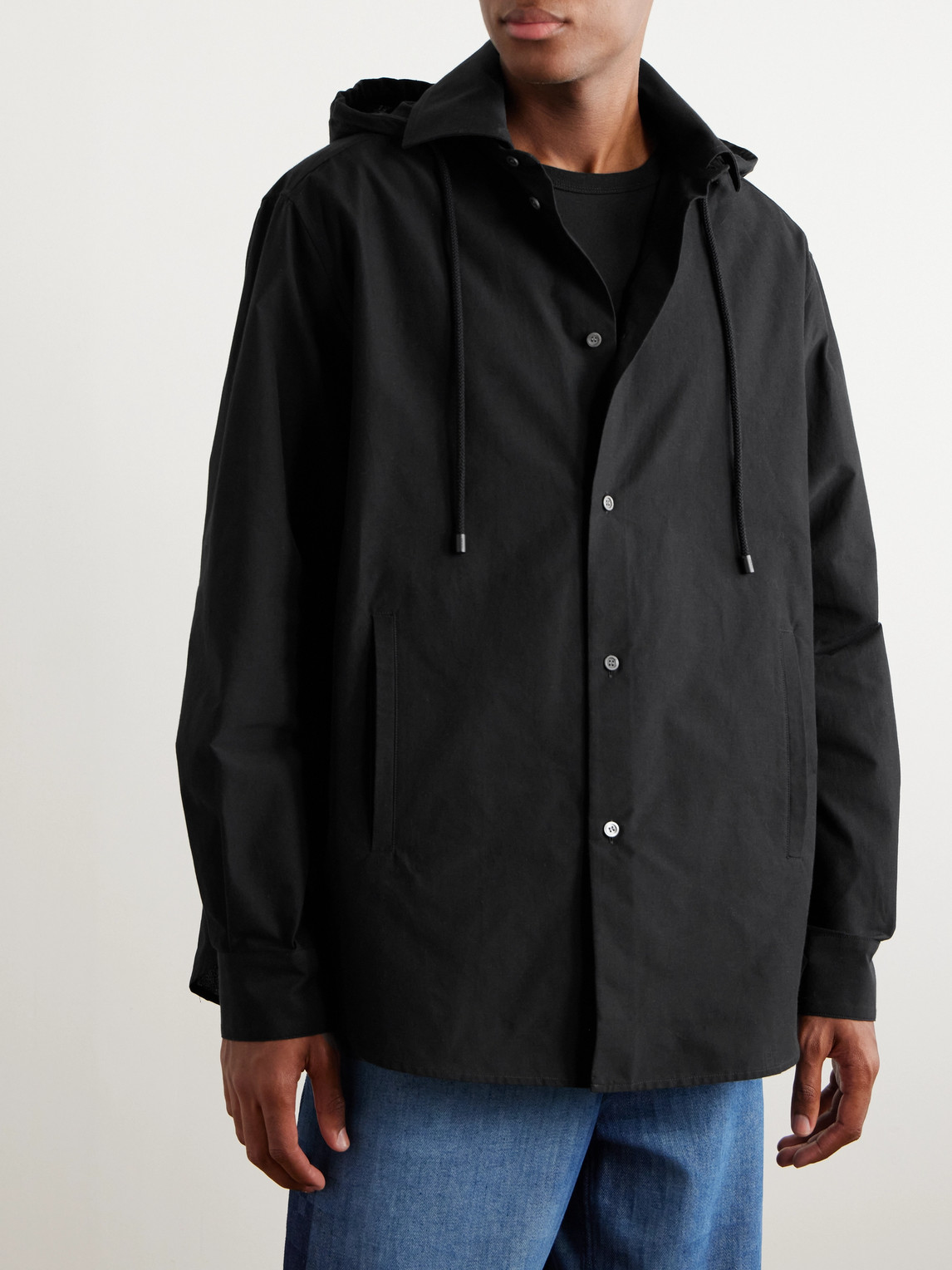 Shop Loewe Cotton-jacquard Hooded Overshirt In Black