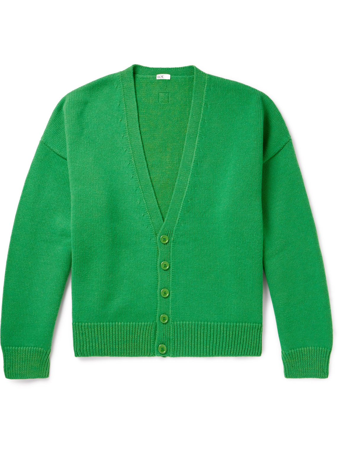 Shop Loewe Appliquéd Ribbed Wool-blend Cardigan In Green