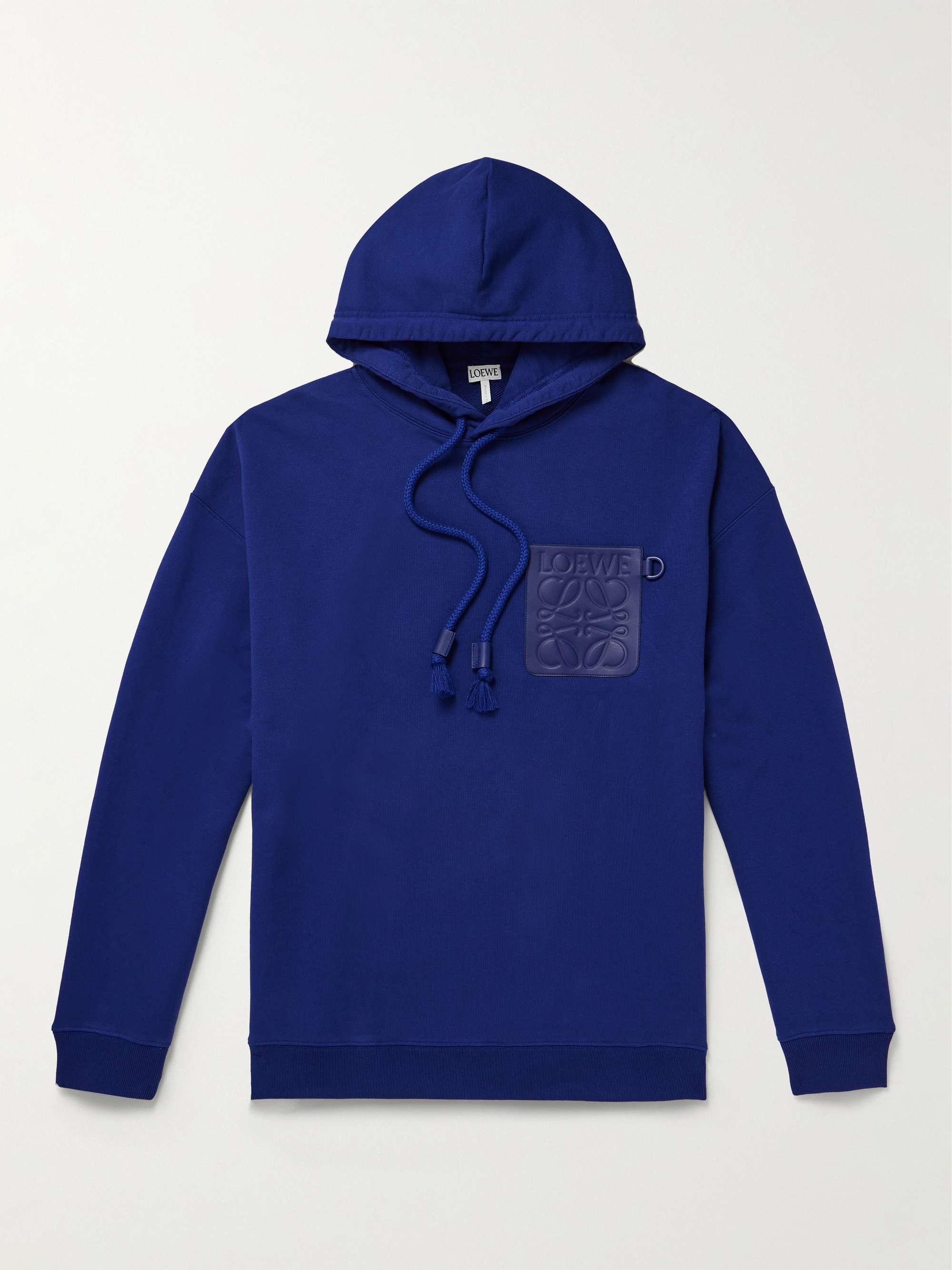 LOEWE Logo-Debossed Leather-Trimmed Cotton-Jersey Hoodie for Men | MR ...