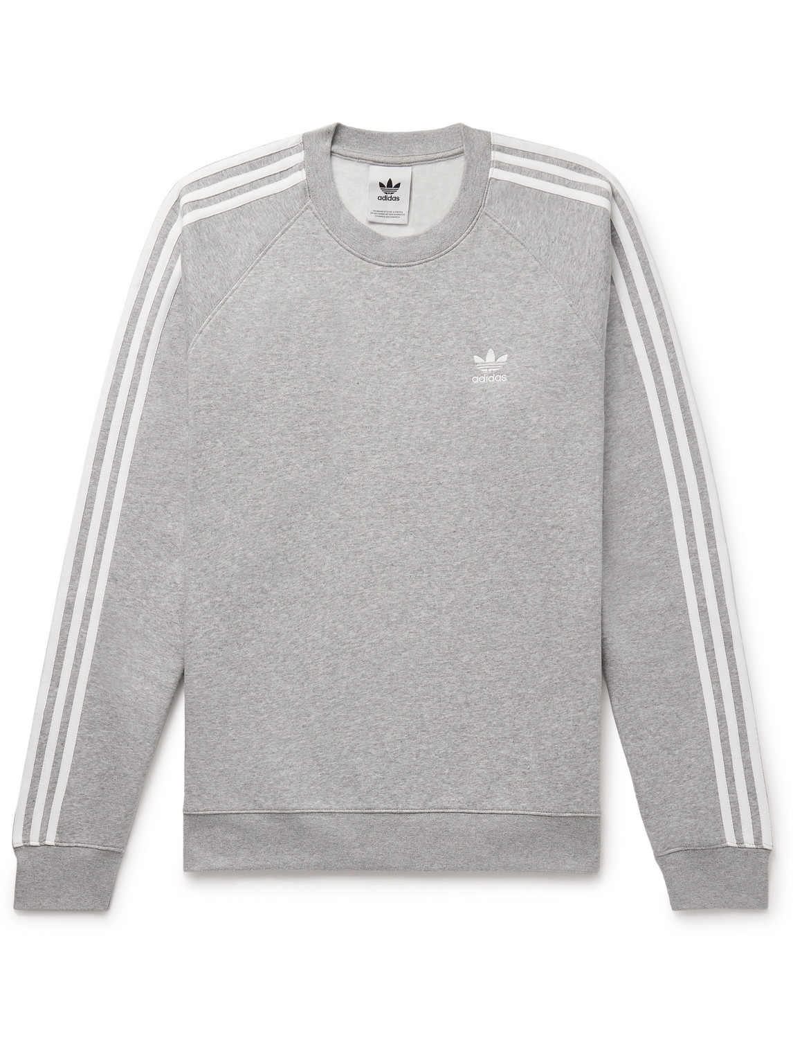 Adidas Originals Logo-embroidered Striped Cotton-blend Jersey Sweatshirt In Gray