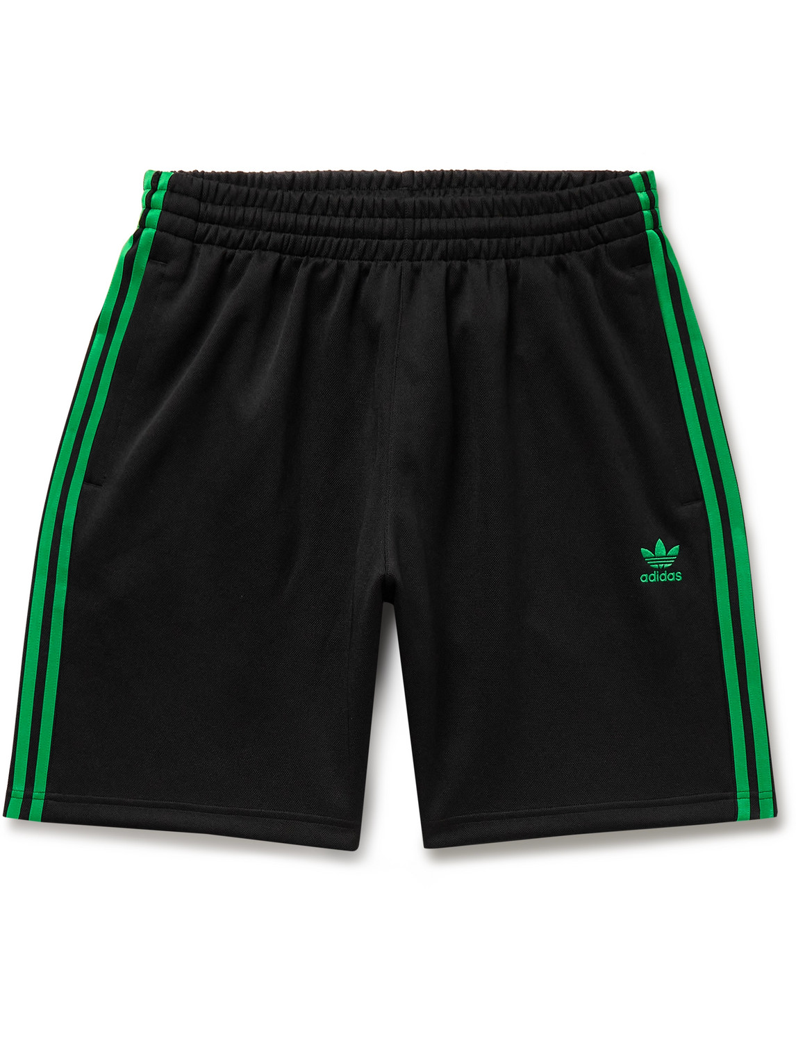 Adidas Originals Wide-leg Logo-embroidered Striped Tech-jersey Shorts In Black,green