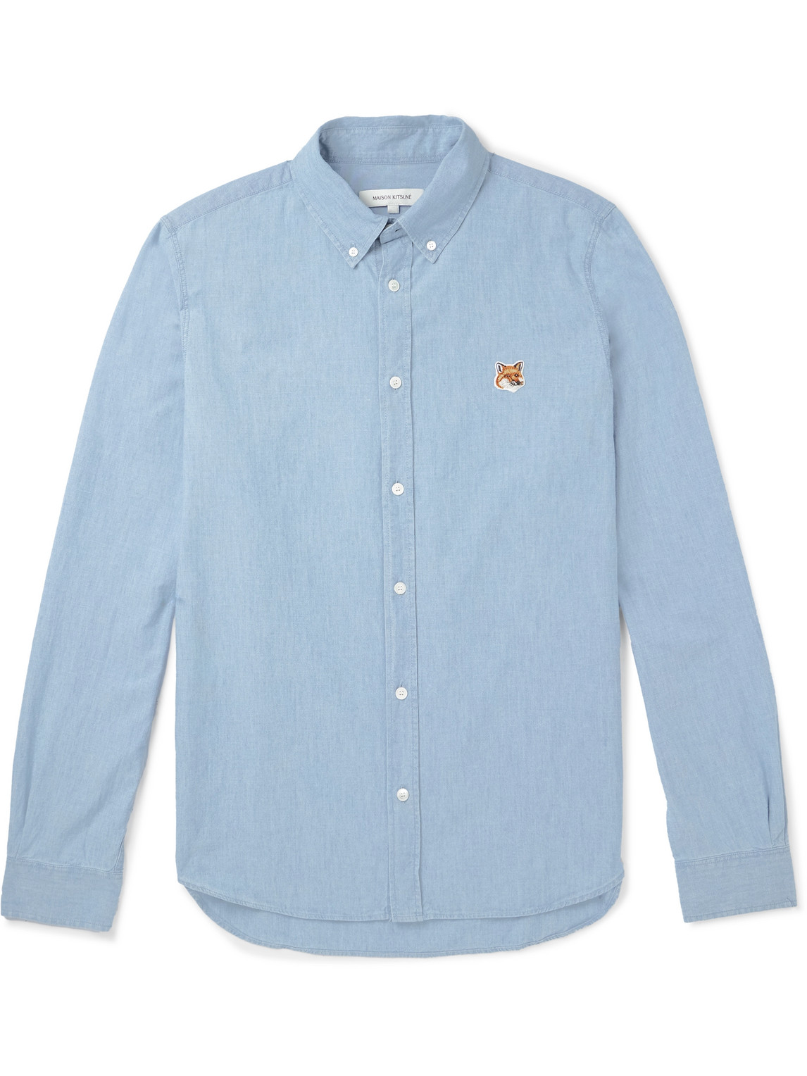 Maison Kitsuné Button-Down Collar Logo-Embroidered Cotton-Poplin