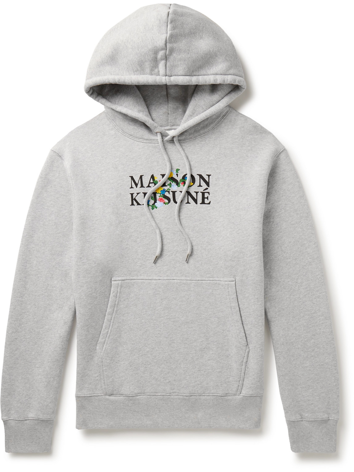 MAISON KITSUNÉ - Embroidered Logo-Print Cotton-Jersey Hoodie - Men - Gray - S