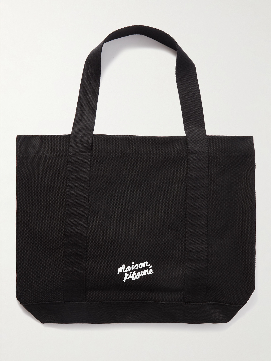 Shop Maison Kitsuné Logo-print Cotton-canvas Tote Bag In Black