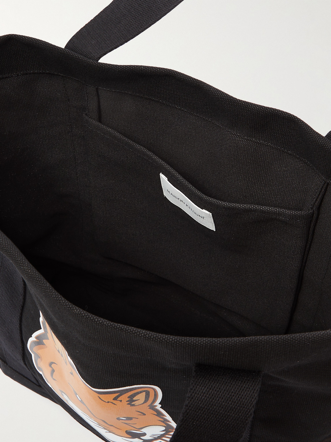 Shop Maison Kitsuné Logo-print Cotton-canvas Tote Bag In Black