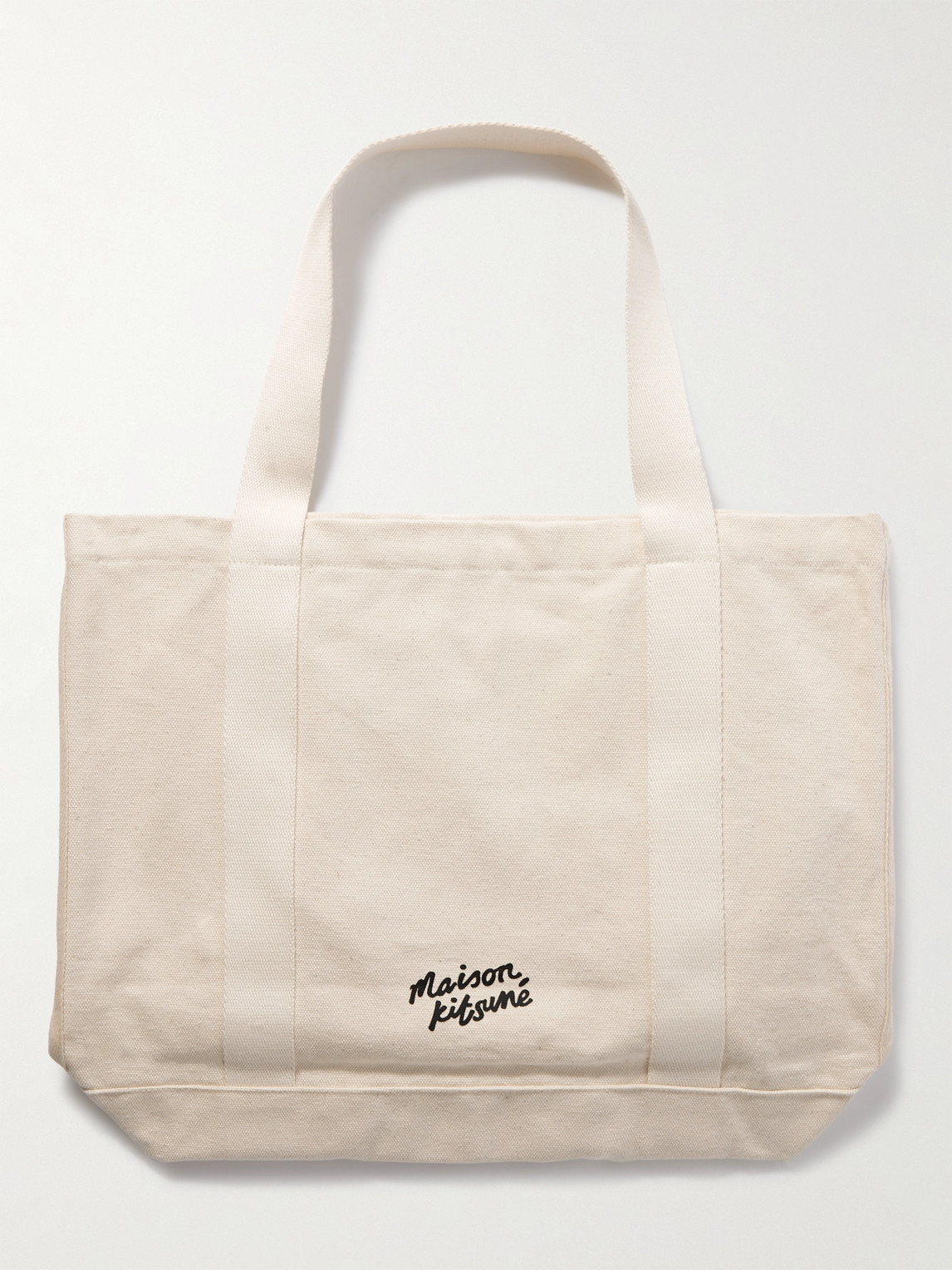 Shop Maison Kitsuné Logo-print Cotton-canvas Tote Bag In Neutrals