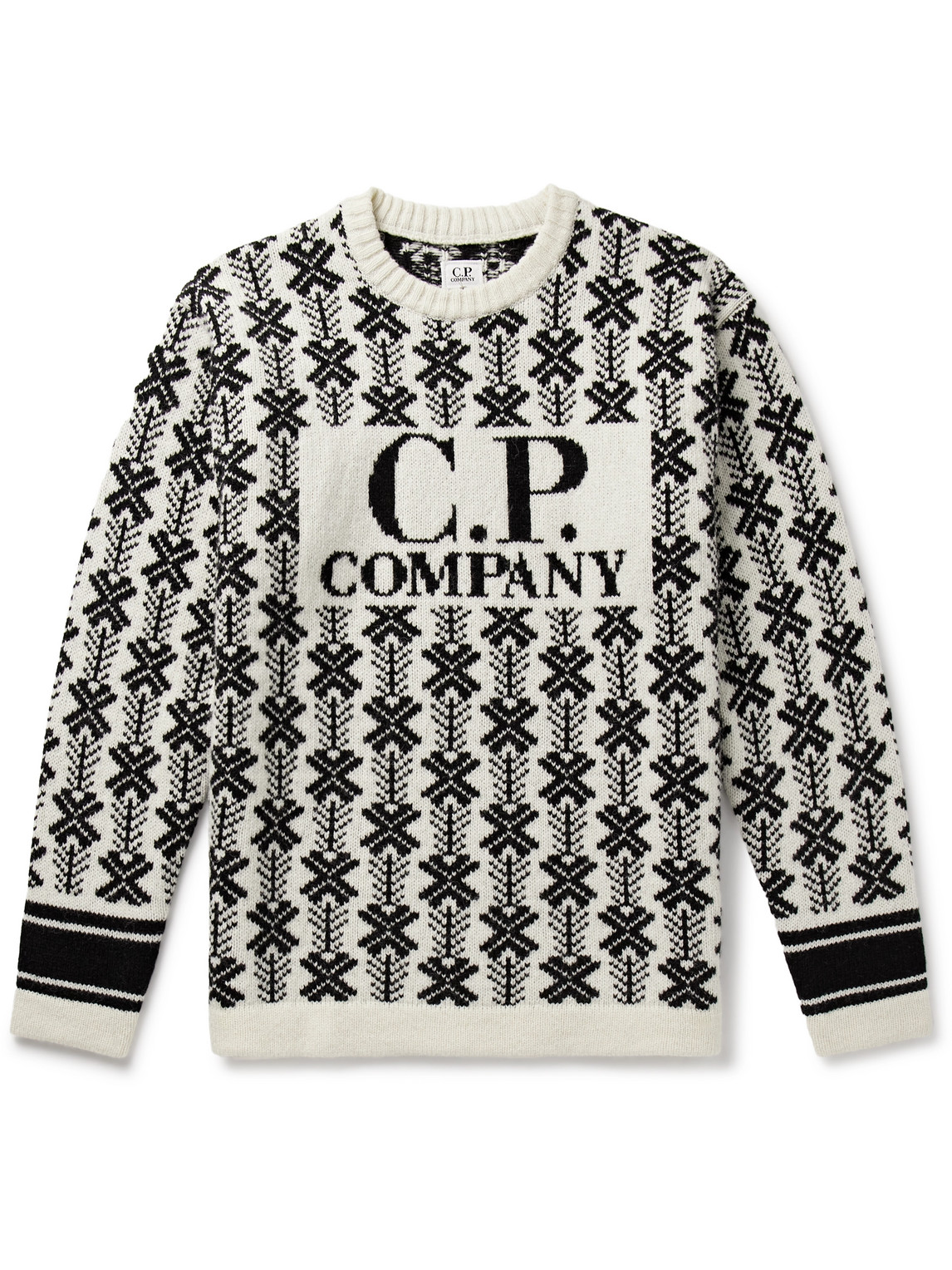 C.p. Company Intarsia-knit Logo Virgin-wool Sweater In White
