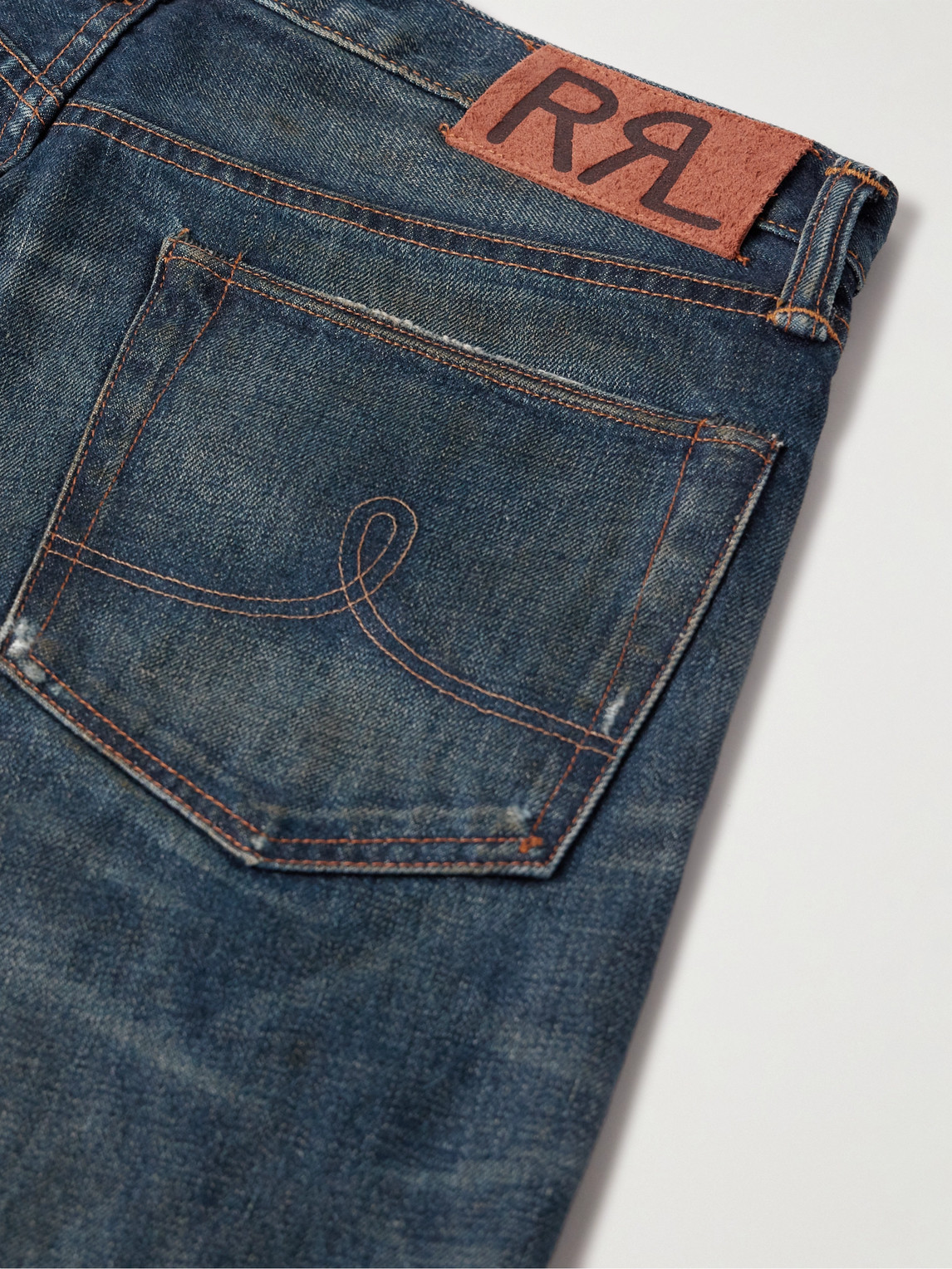 Rrl Straight-leg Distressed Selvedge Jeans In Blue