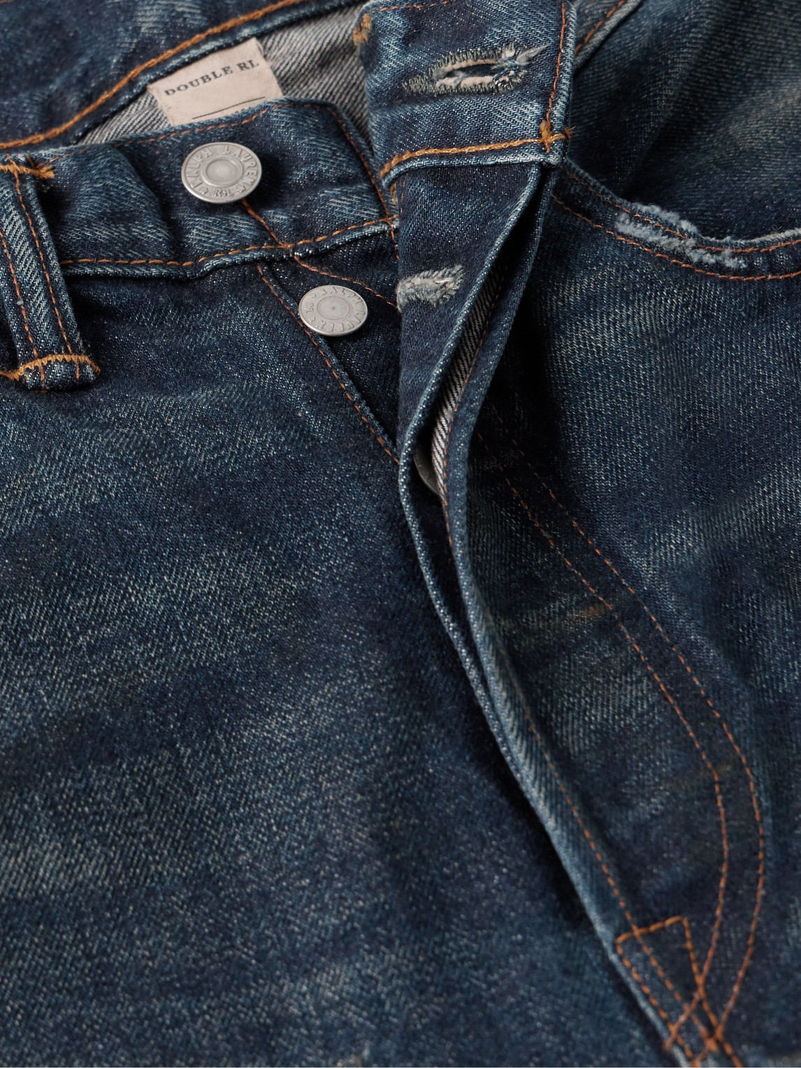 Rrl Straight-leg Distressed Selvedge Jeans In Blue