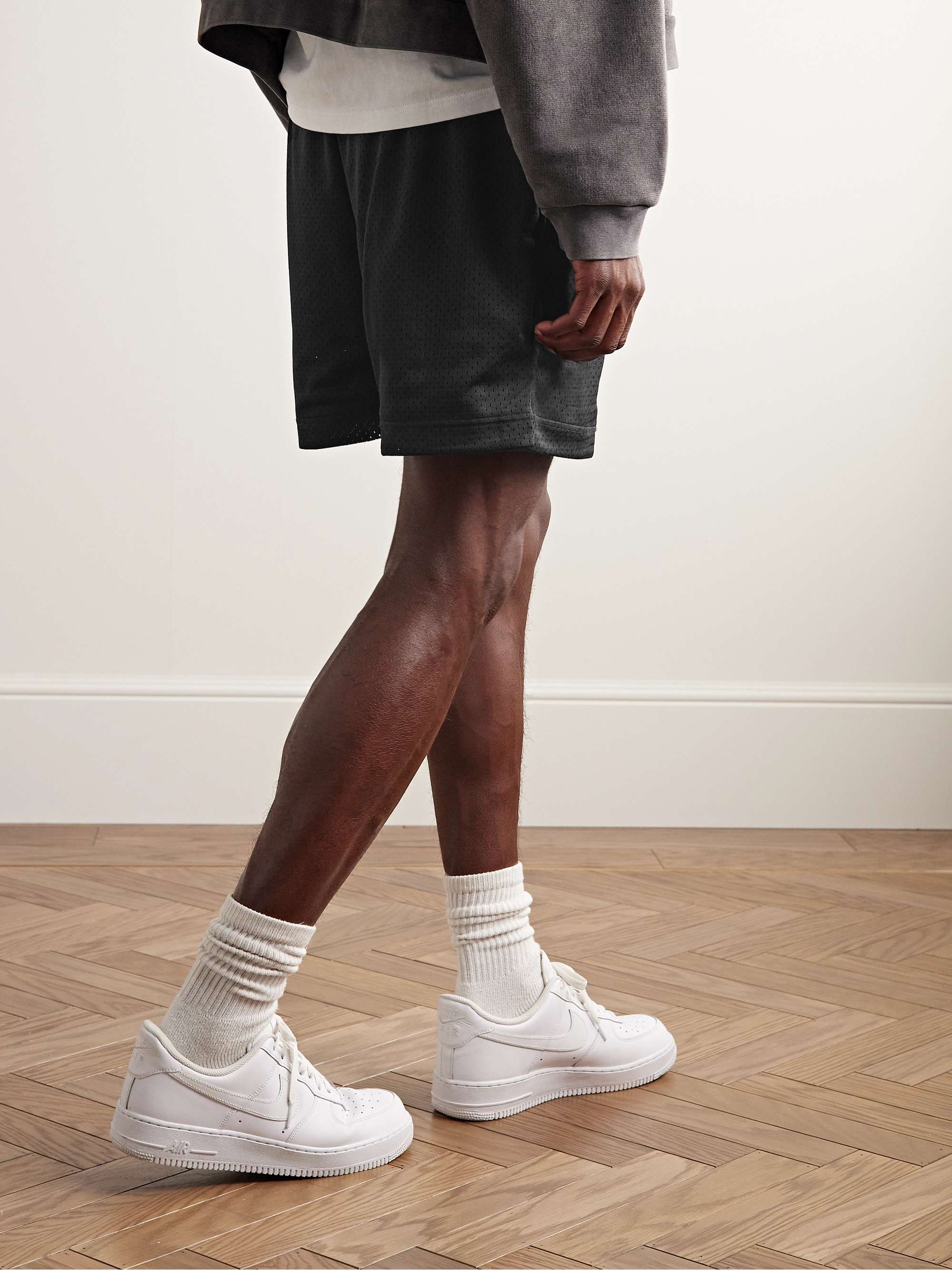NIKE Straight-Leg Logo-Embroidered Mesh Drawstring Shorts