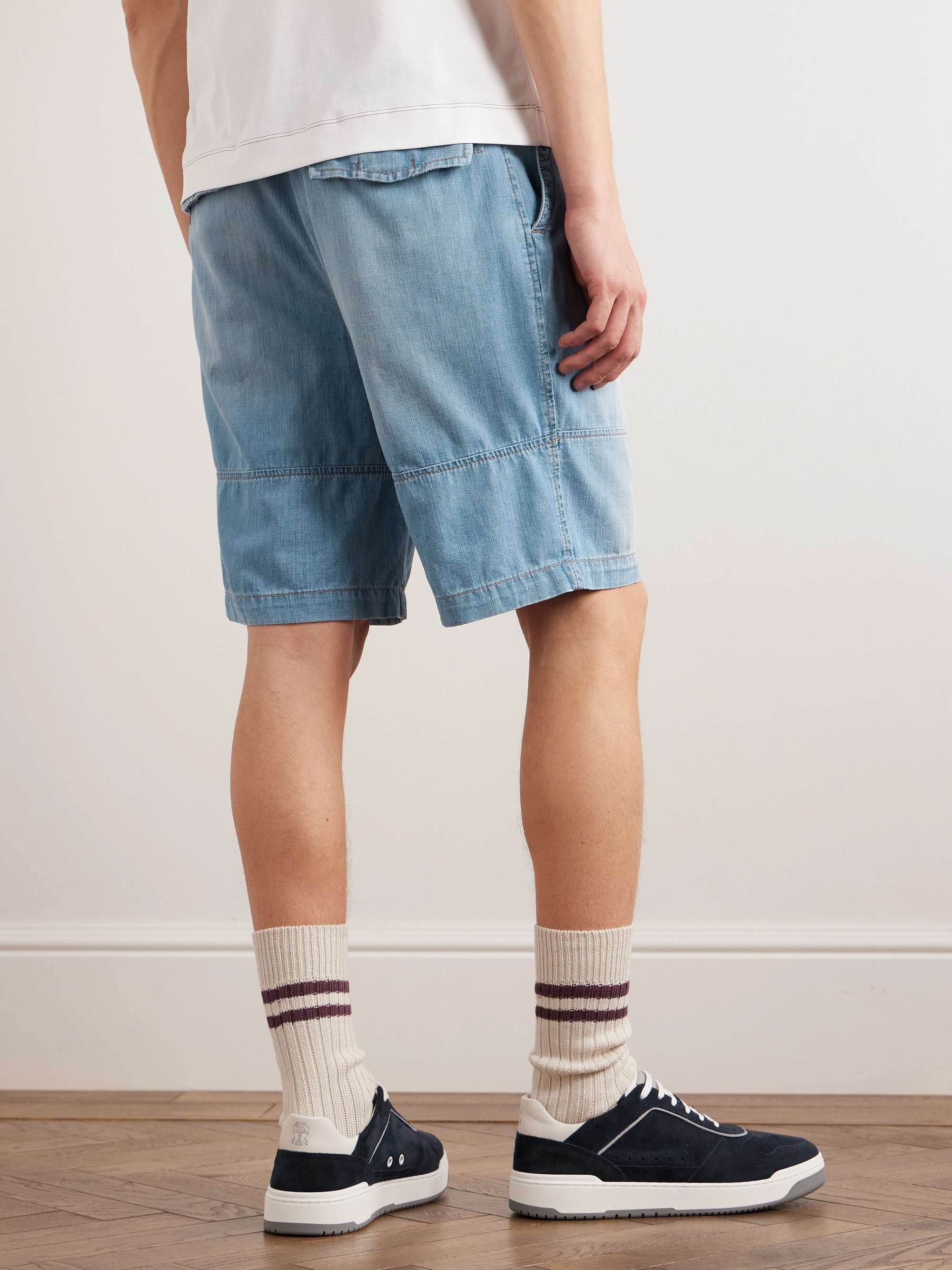 BRUNELLO CUCINELLI Straight-Leg Cotton-Chambray Drawstring Shorts