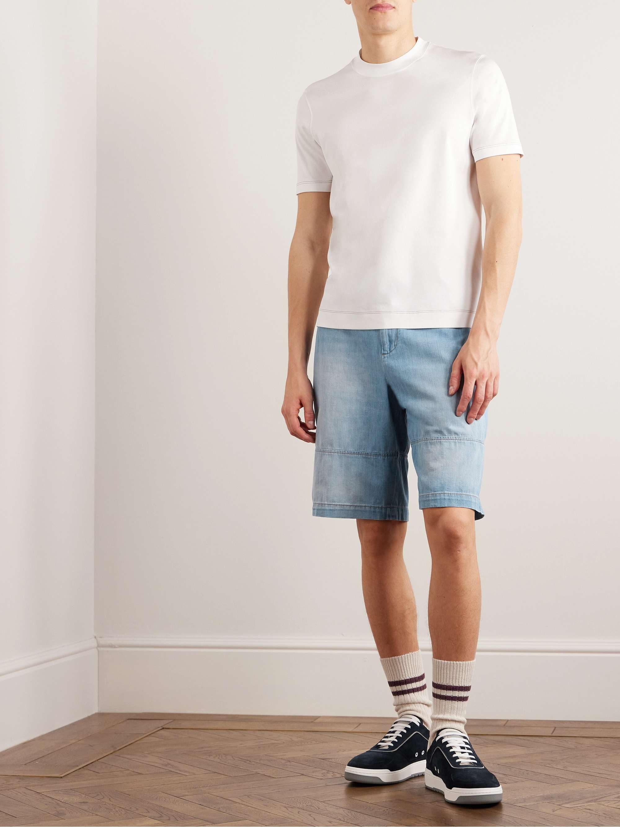 BRUNELLO CUCINELLI Straight-Leg Cotton-Chambray Drawstring Shorts