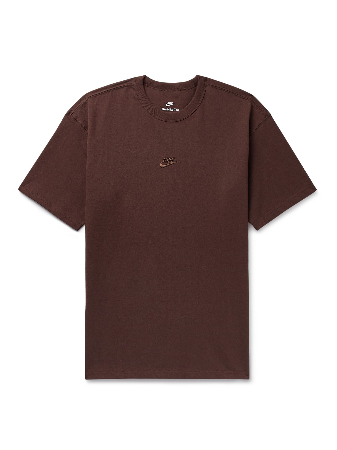 Nike Sportswear Premium Essentials Logo-embroidered Cotton-jersey T-shirt In Brown