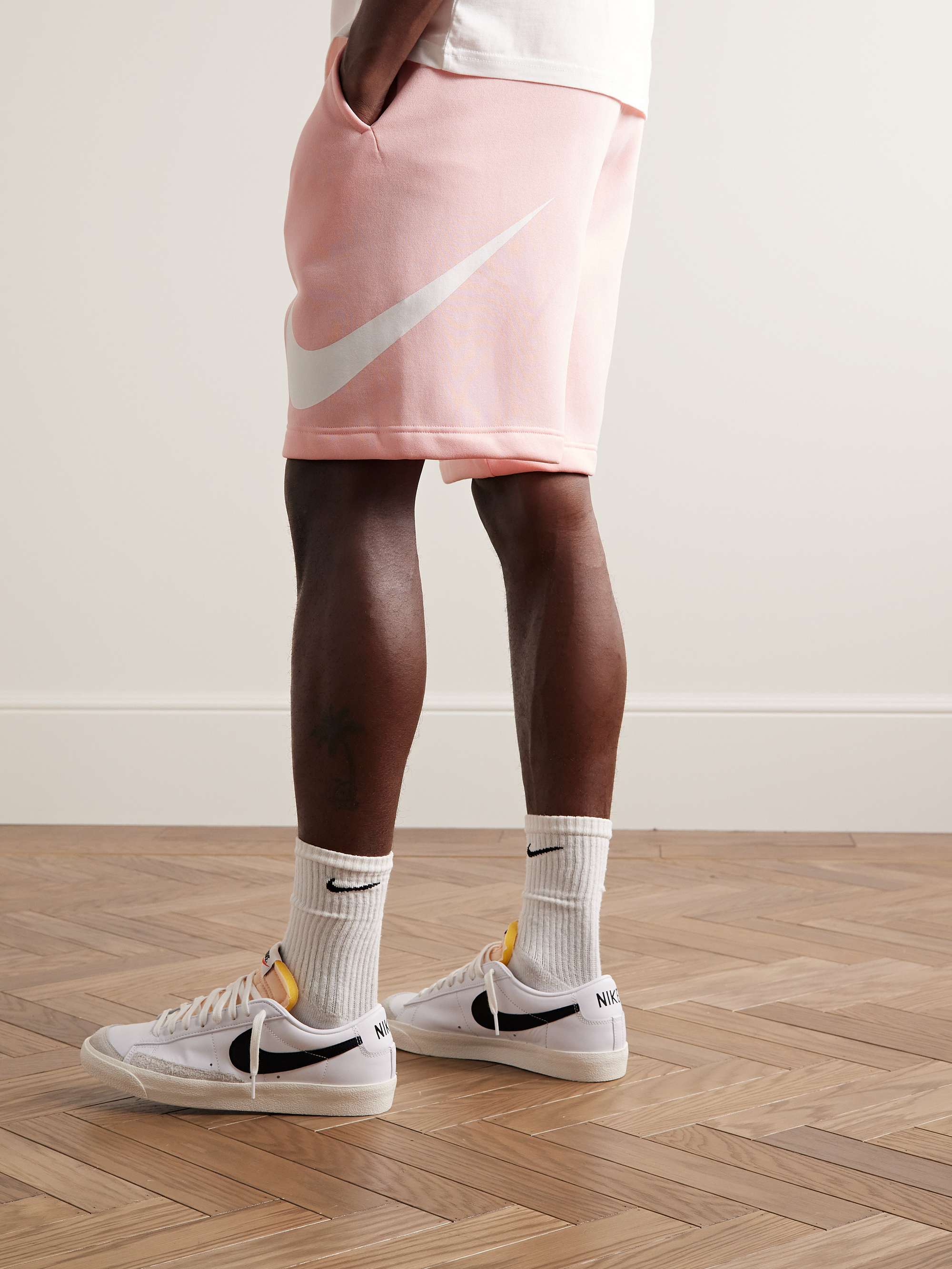 NIKE Sportswear Club Wide-Leg Logo-Print Cotton-Blend Jersey Shorts