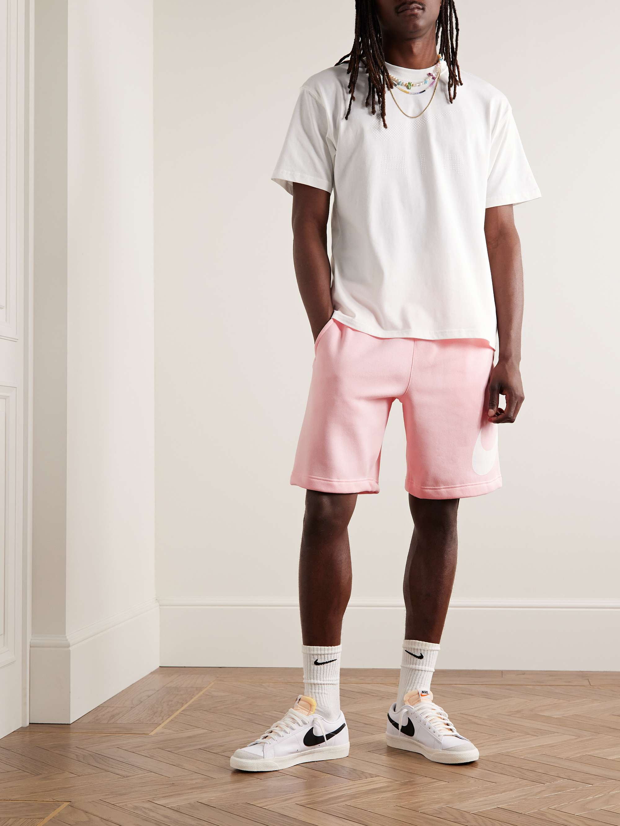 NIKE Sportswear Club Wide-Leg Logo-Print Cotton-Blend Jersey Shorts