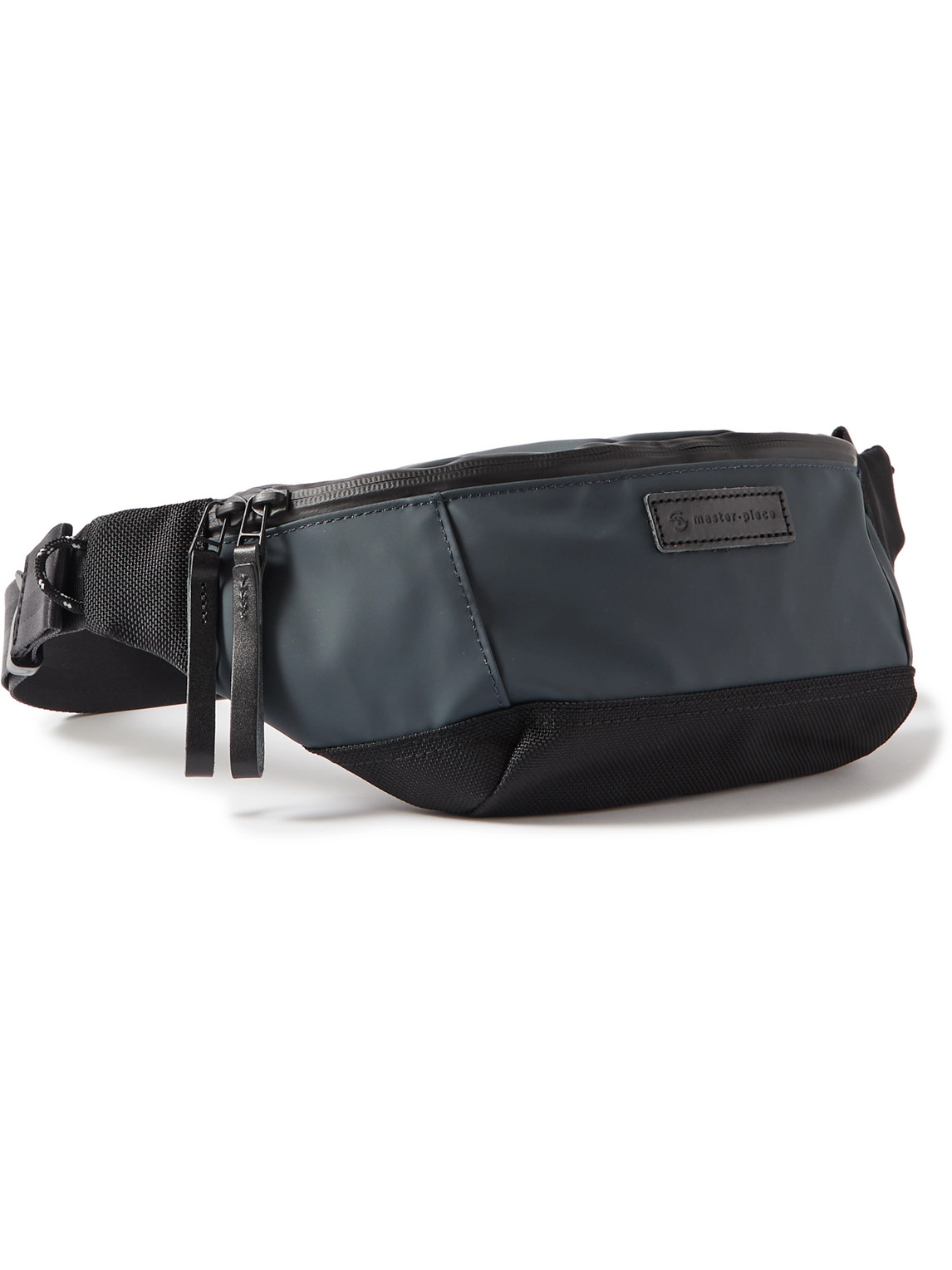 Master-piece Leather- And Cordura Ballistic-trimmed Rubberised Shell Belt Bag In Blue