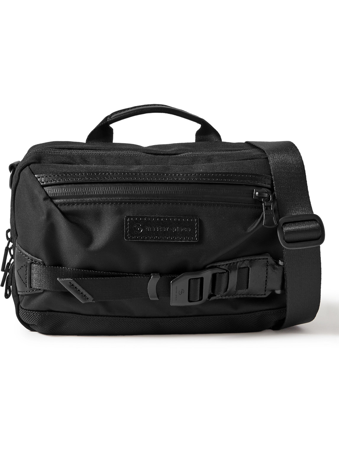 Master-piece Small Leather-trimmed Cordura® Nylon Messenger Bag In Black