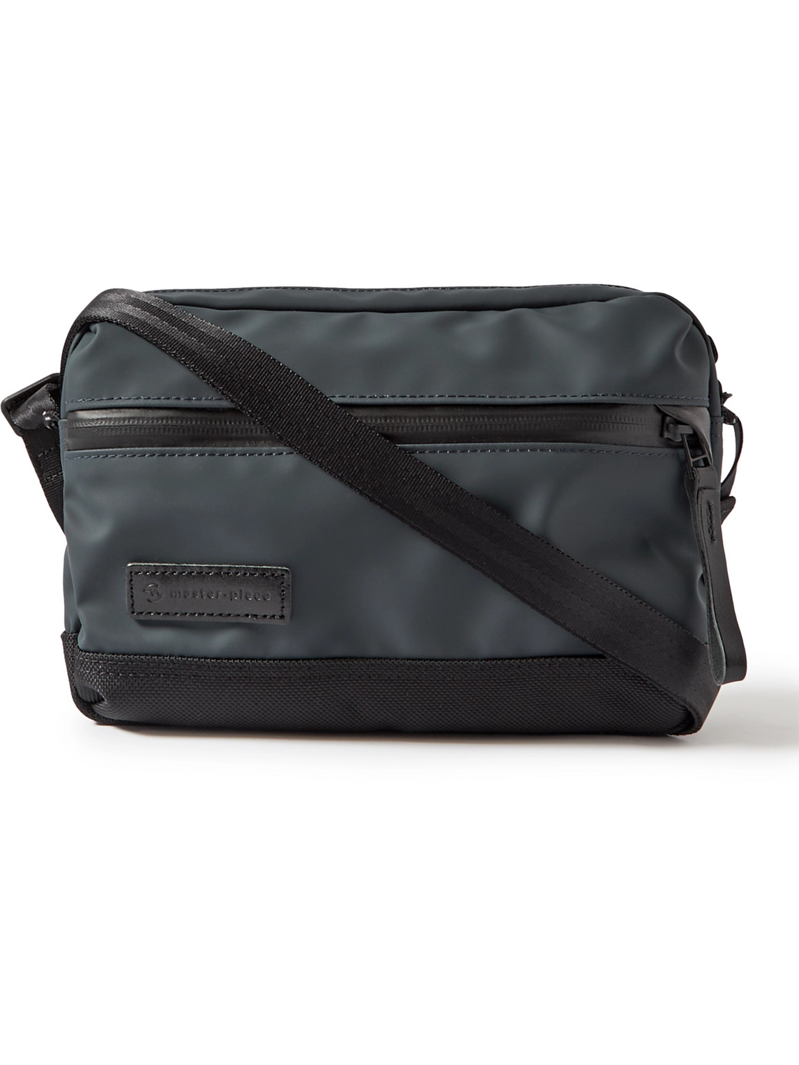 Master-piece Slick Logo-appliquéd Leather And Cordura® Ballistic Nylon Messenger Bag In Blue