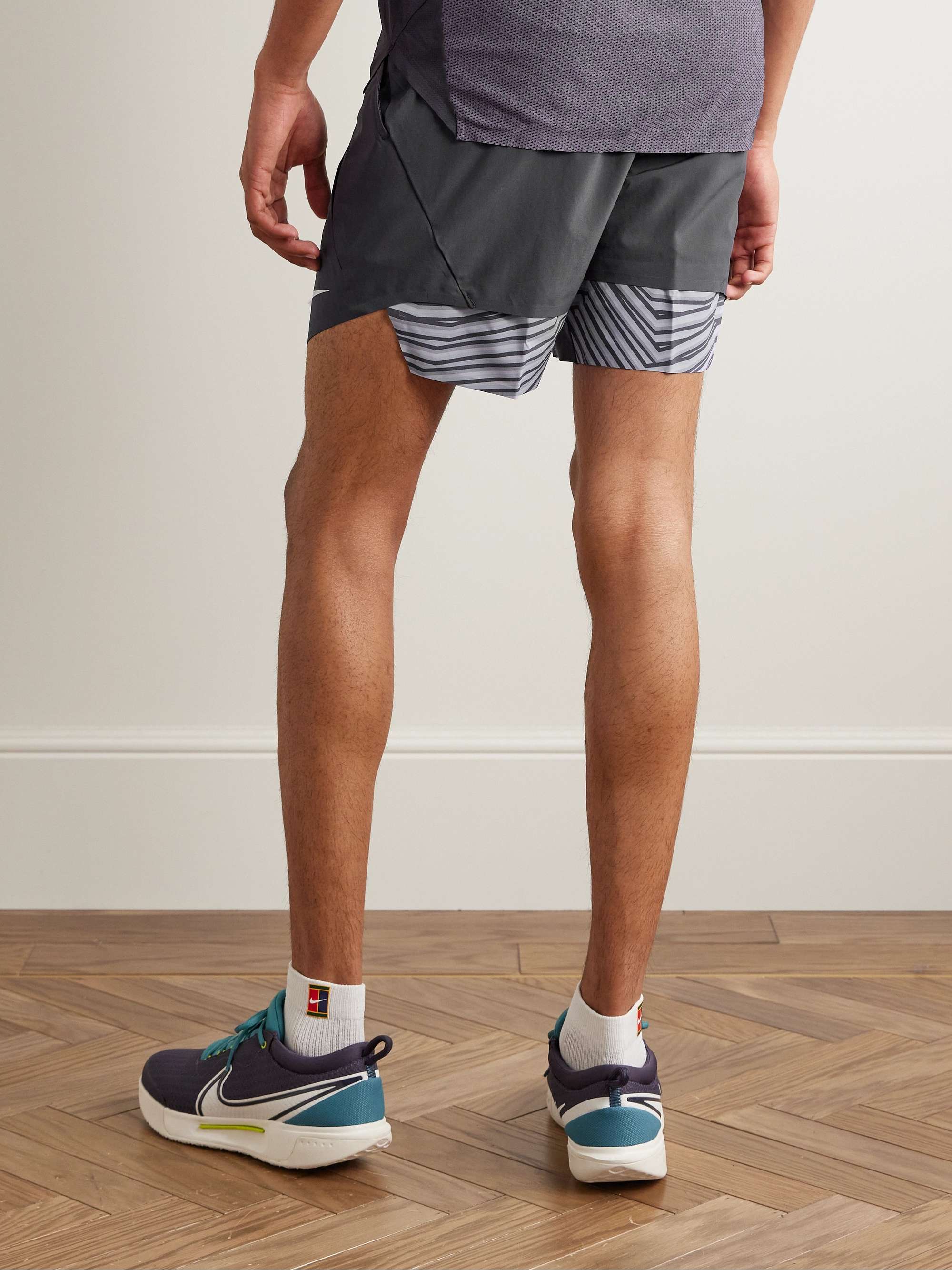NIKE TENNIS NikeCourt Slam StraightLeg Layered Striped DriFIT Shorts