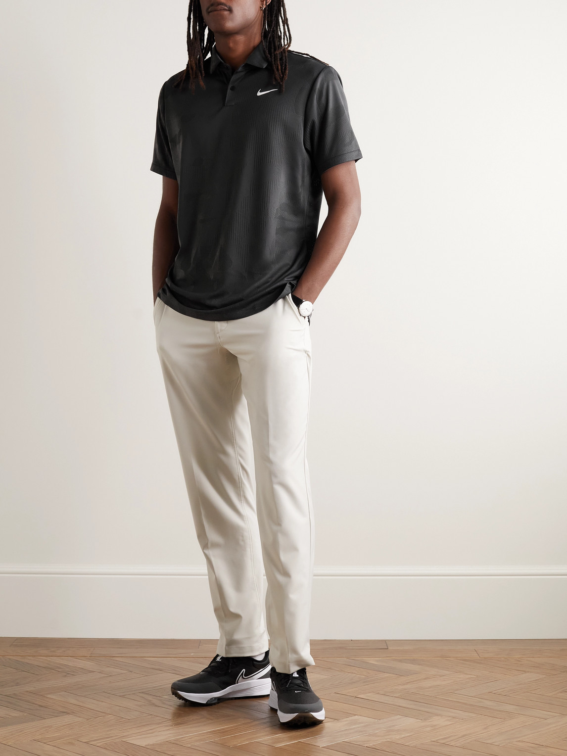 Shop Nike Tour Dri-fit Jacquard Golf Polo Shirt In Black