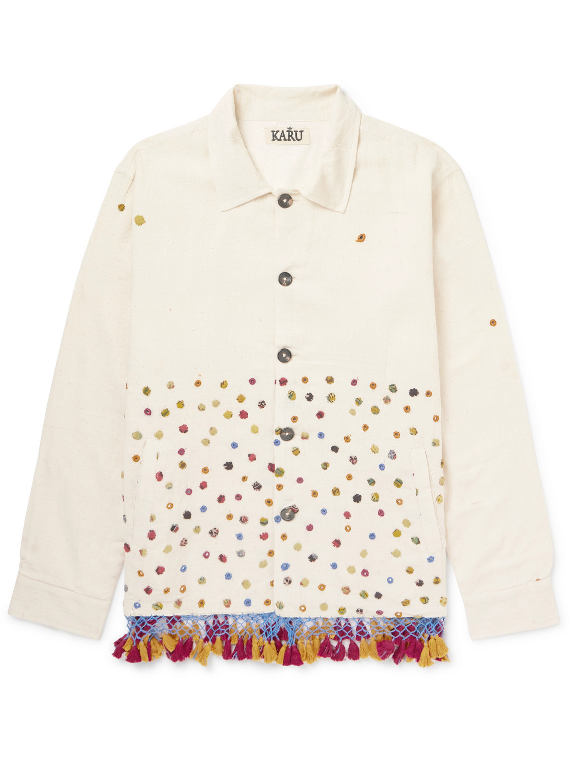Karu Research Hand-embroidered Fringed Regular-fit Cotton Jacket In Neutrals