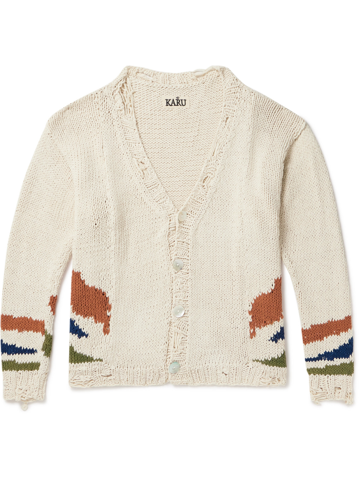 Shop Karu Research Distressed Intarsia Kala Cotton Cardigan In White