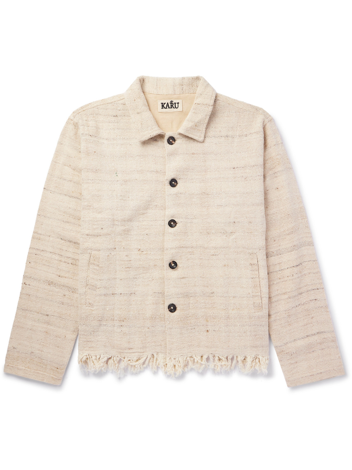 Karu Research Cropped Fringed Cotton And Silk-blend Jacket In Neutrals