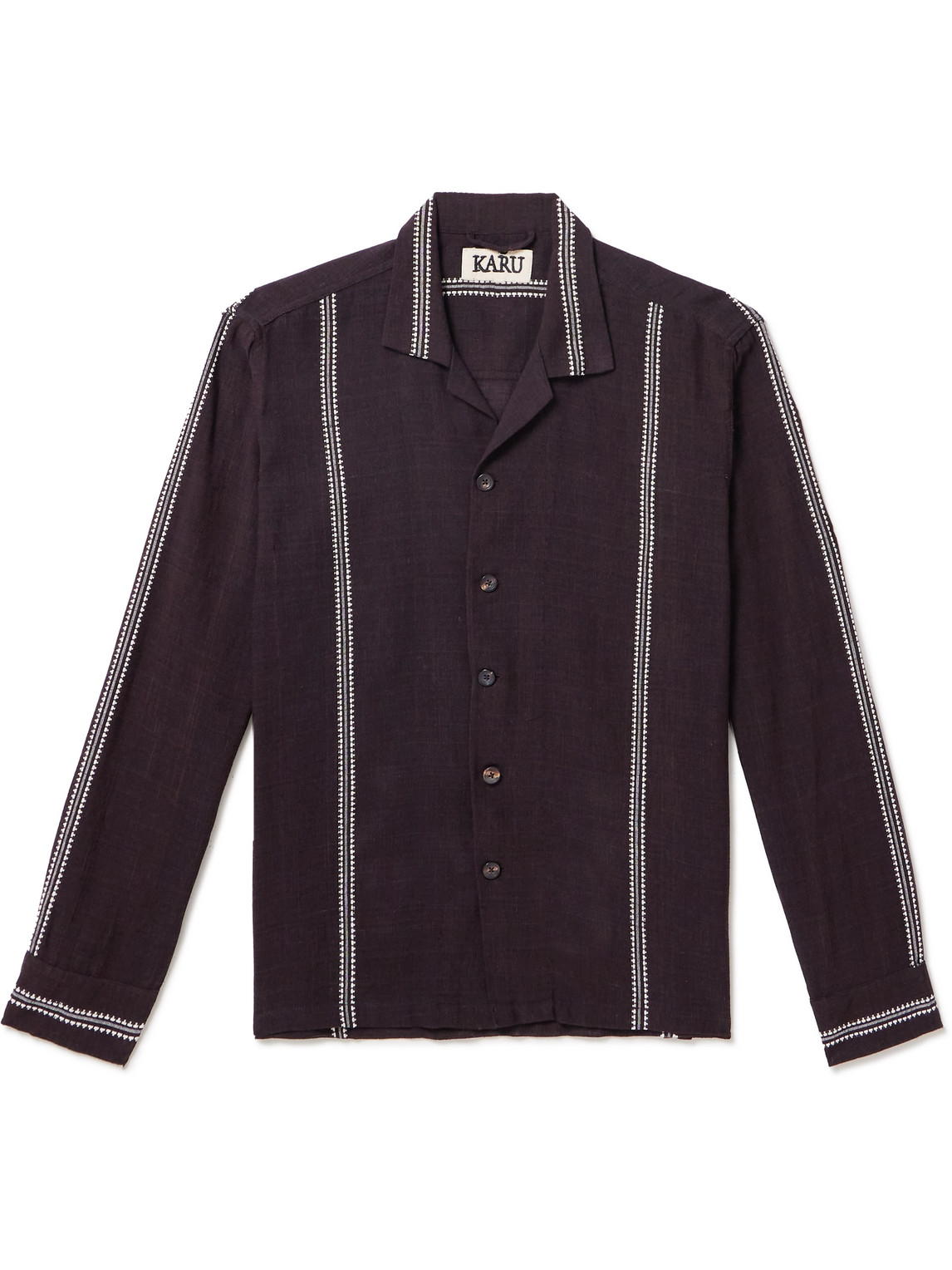 Karu Research Camp-collar Cotton-jacquard Shirt In Purple