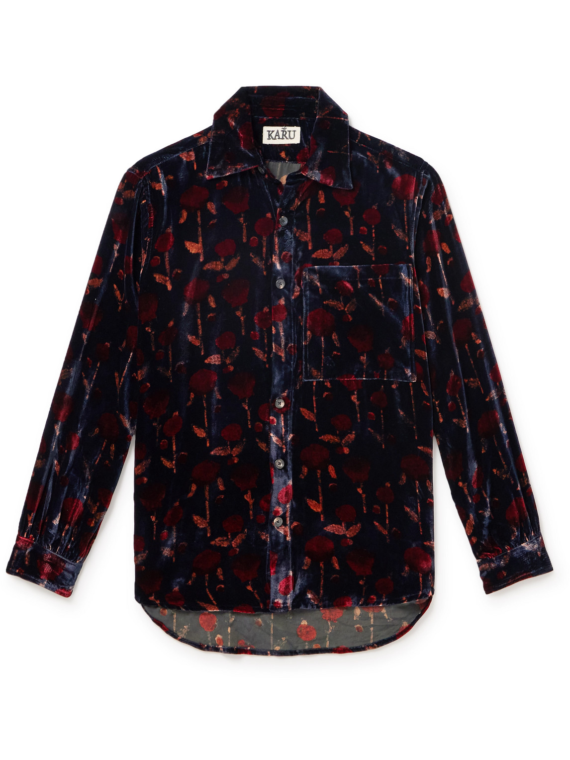 Karu Research Floral-print Silk-velvet Shirt In Black