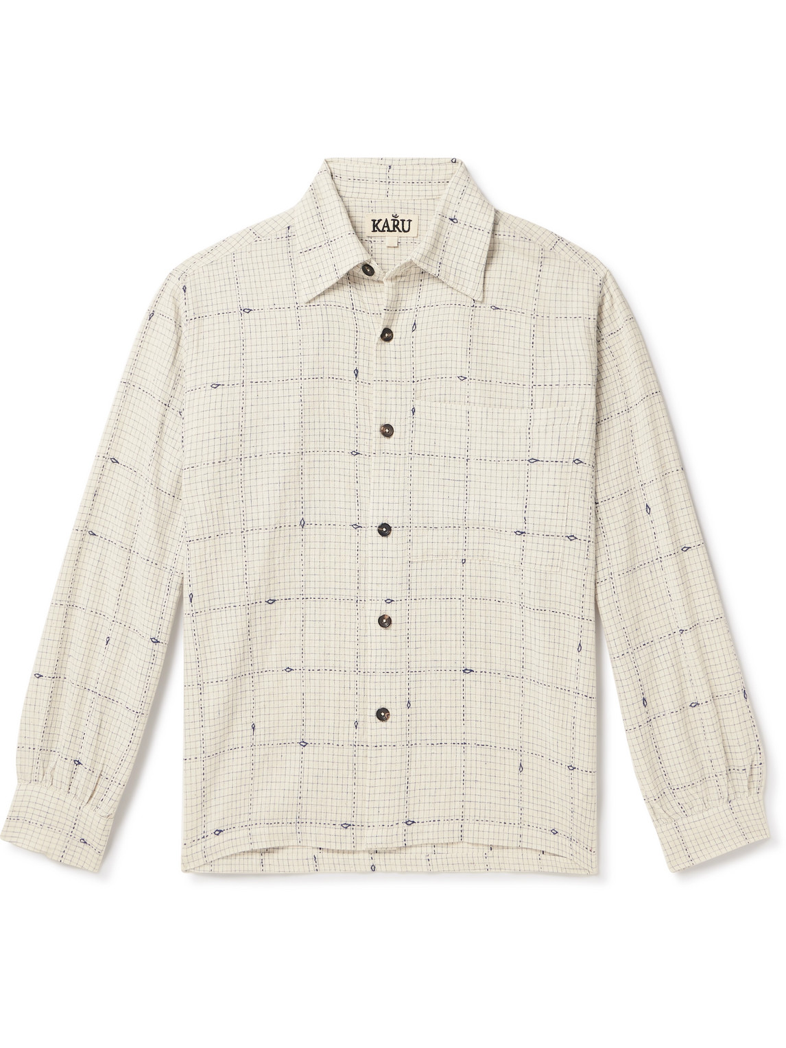 Karu Research Embroidered-check Cotton Shirt In White